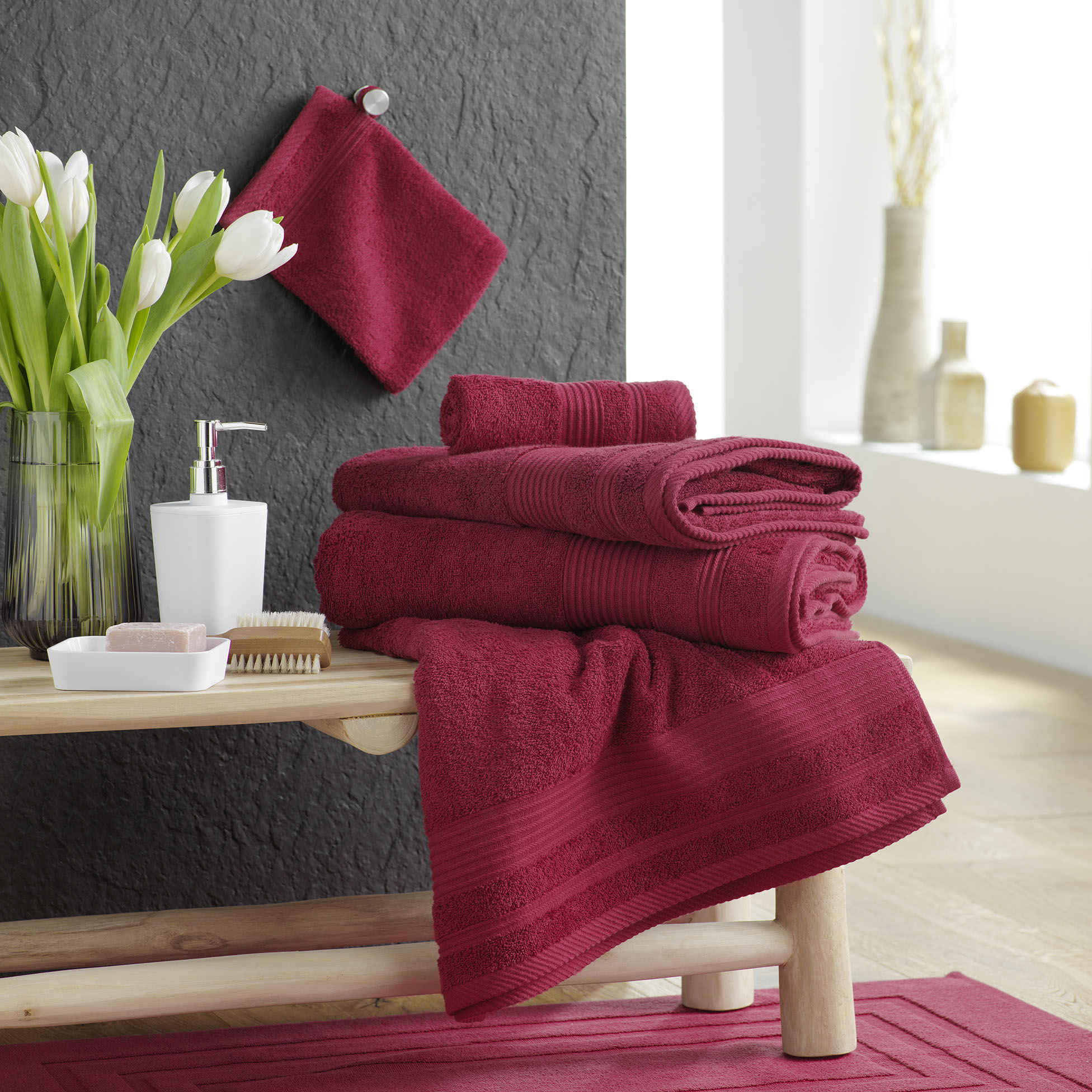 Lot de 2 gants de toilette 15 x 21 cm Tendresse rouge