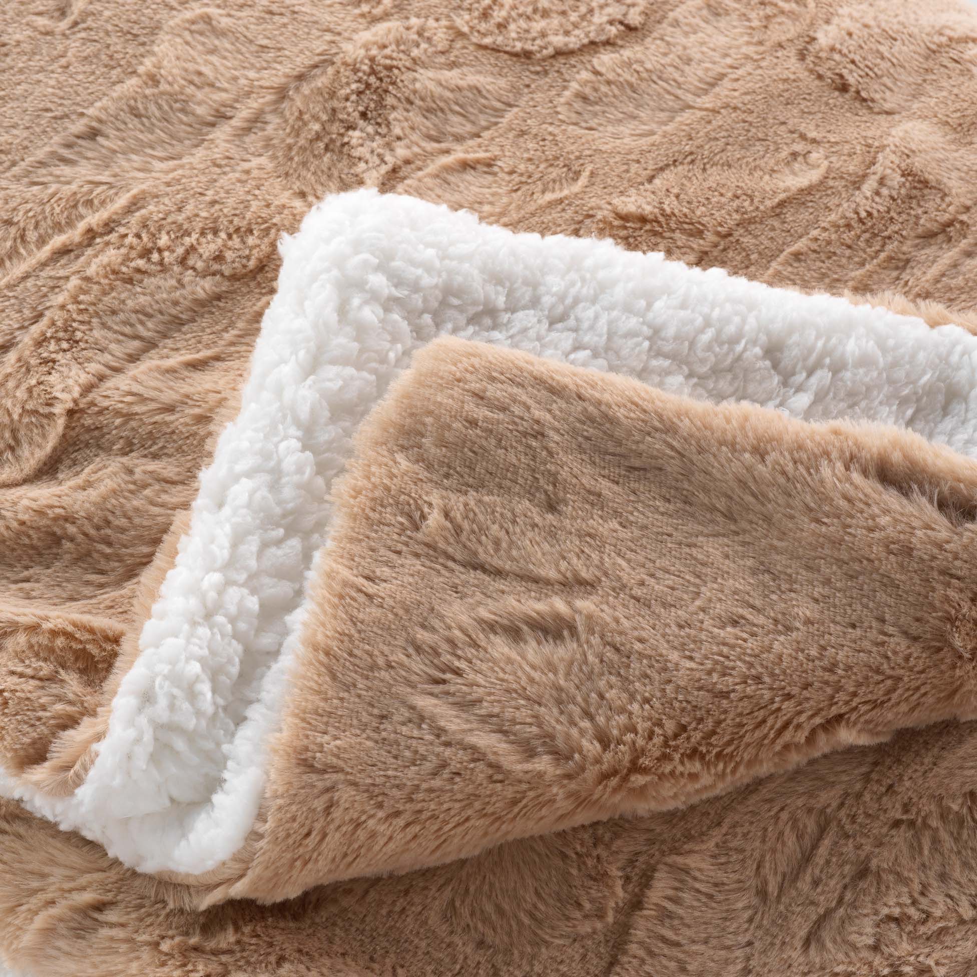 Plaid doux a poil et sherpa 125 x 150 cm Foxy sable