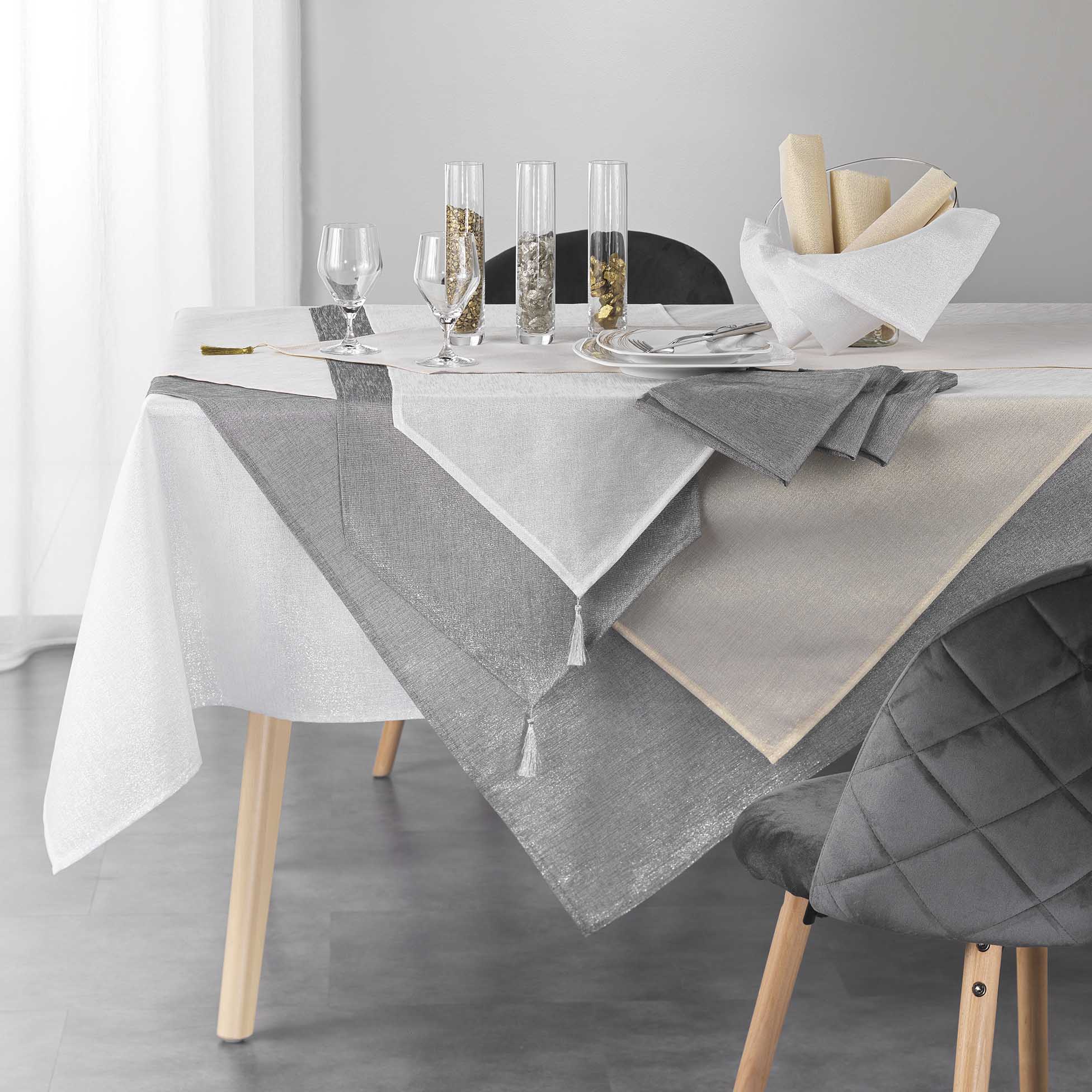 3 Serviettes de table 40 x 40 cm Silvery blanc argent