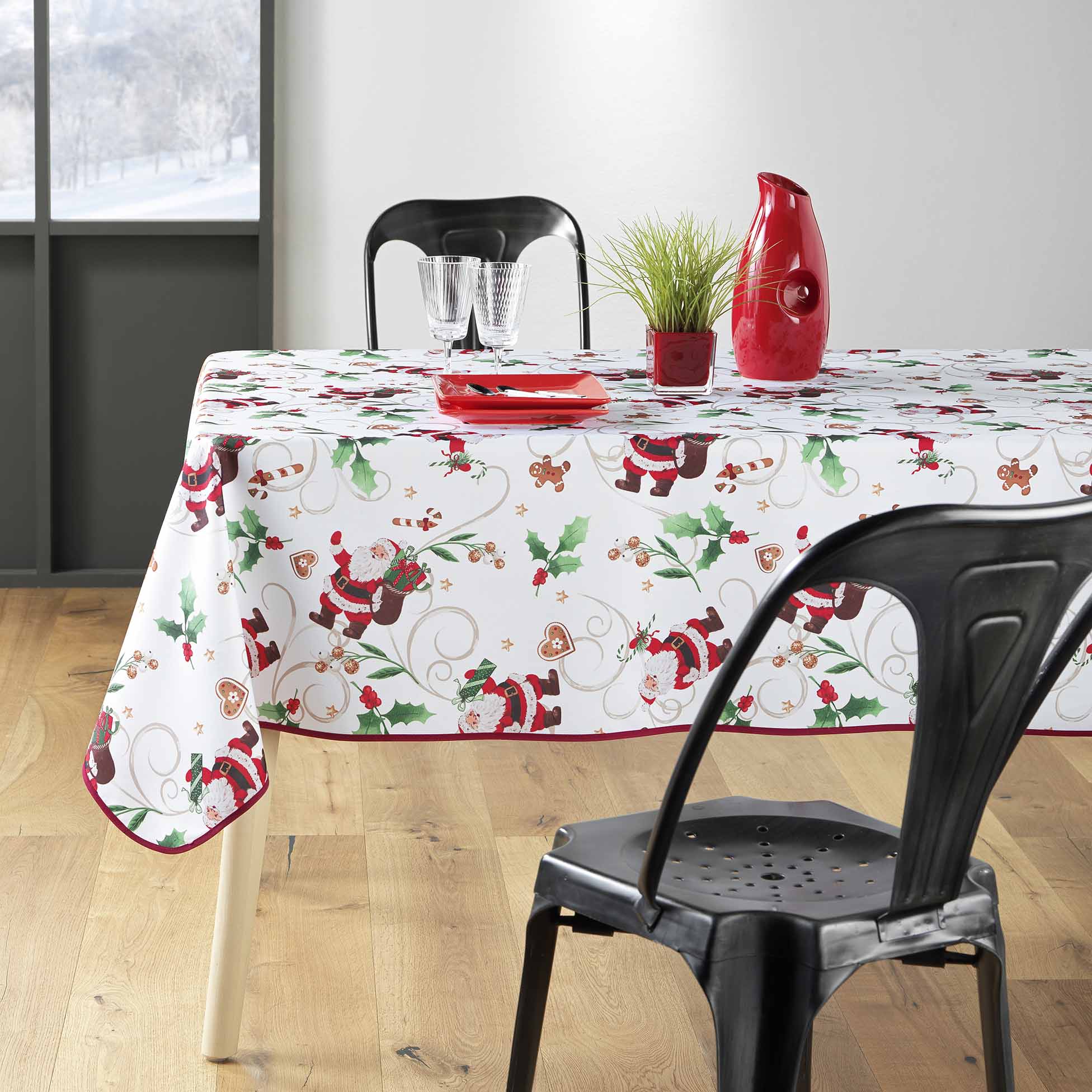 Nappe rectangle 150 x 240 cm Pere Noel enchante blanc