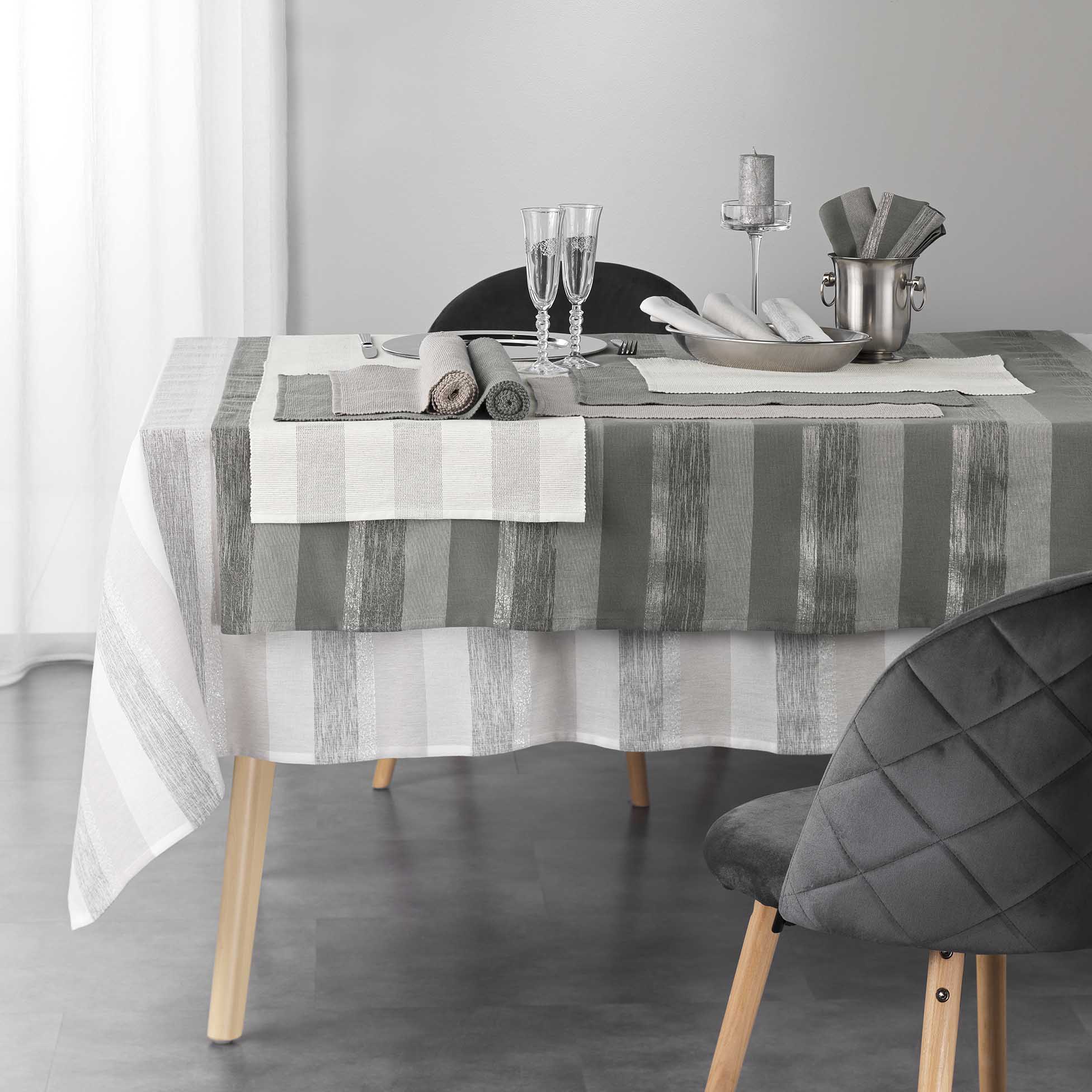 Nappe coton tisse 140 x 240 cm Eldora gris