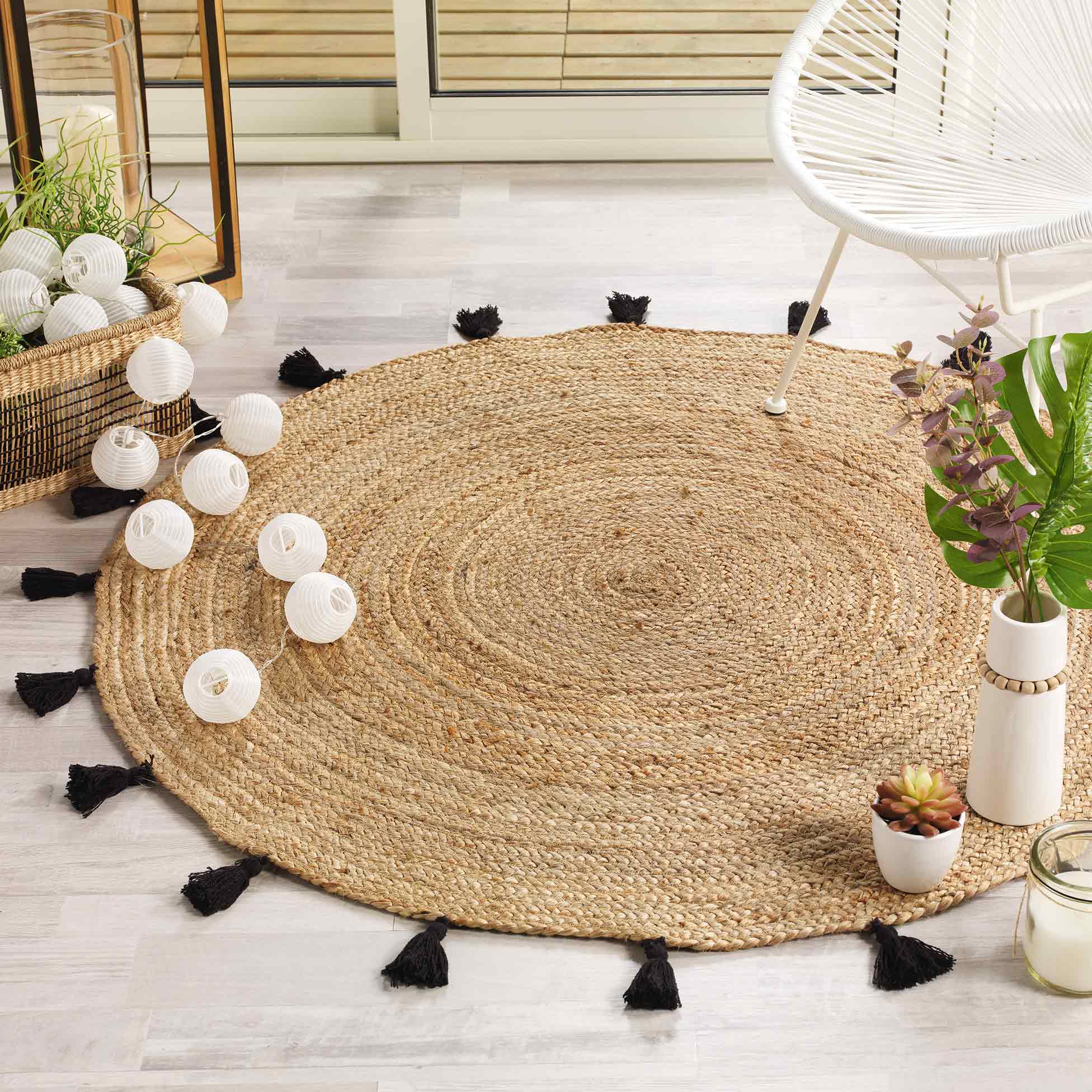 Tapis rond jute 120 cm Shira noir