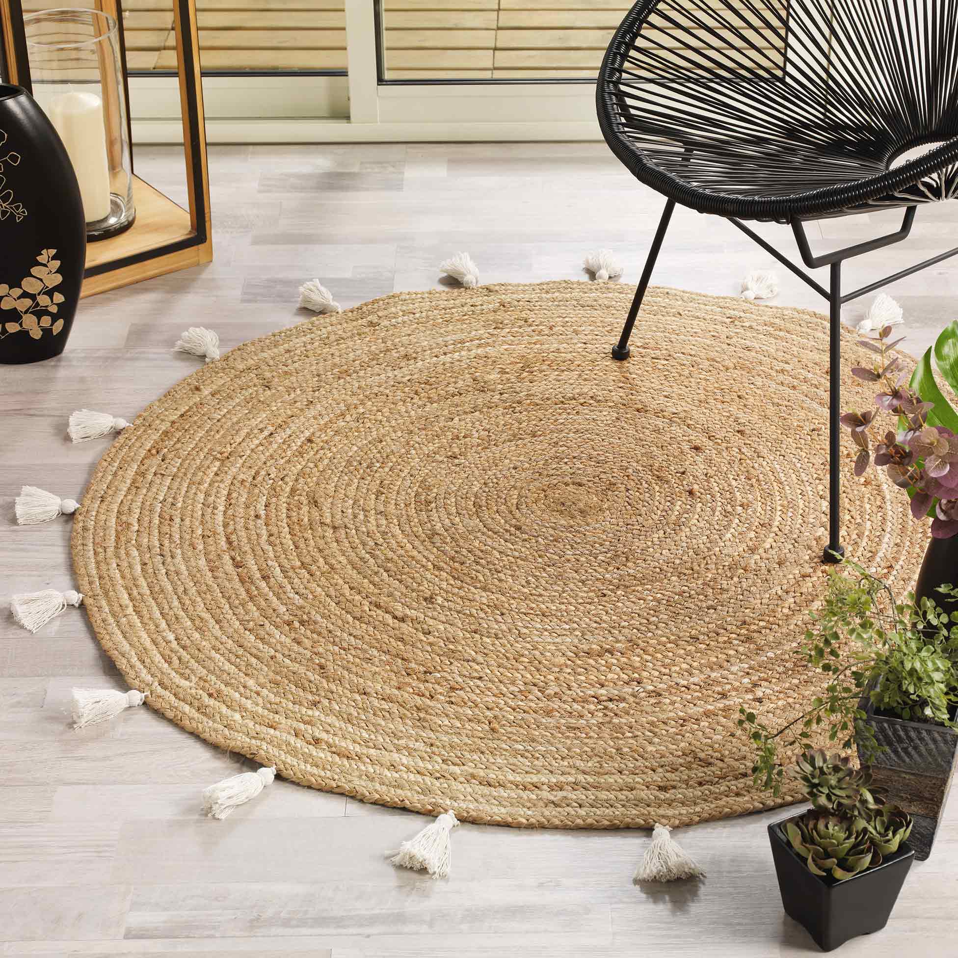 Tapis rond jute 120 cm Shira blanc