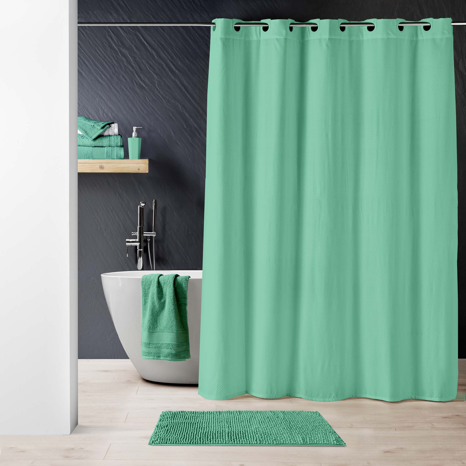 Rideau de douche clipsable 180 x 200 cm Dotty tilleul