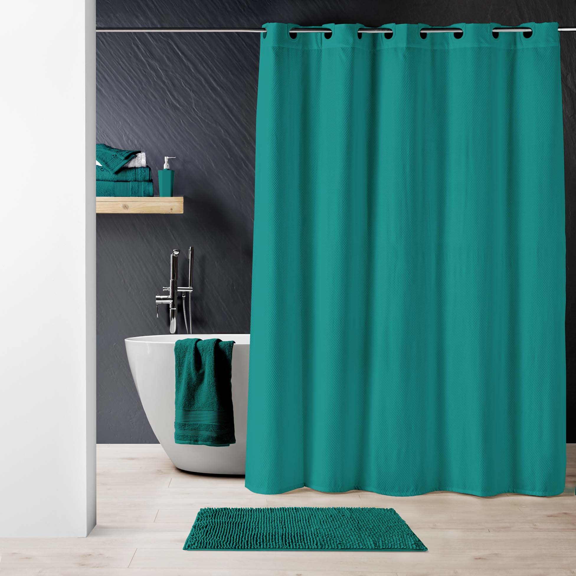 Rideau de douche clipsable 180 x 200 cm Dotty emeraude