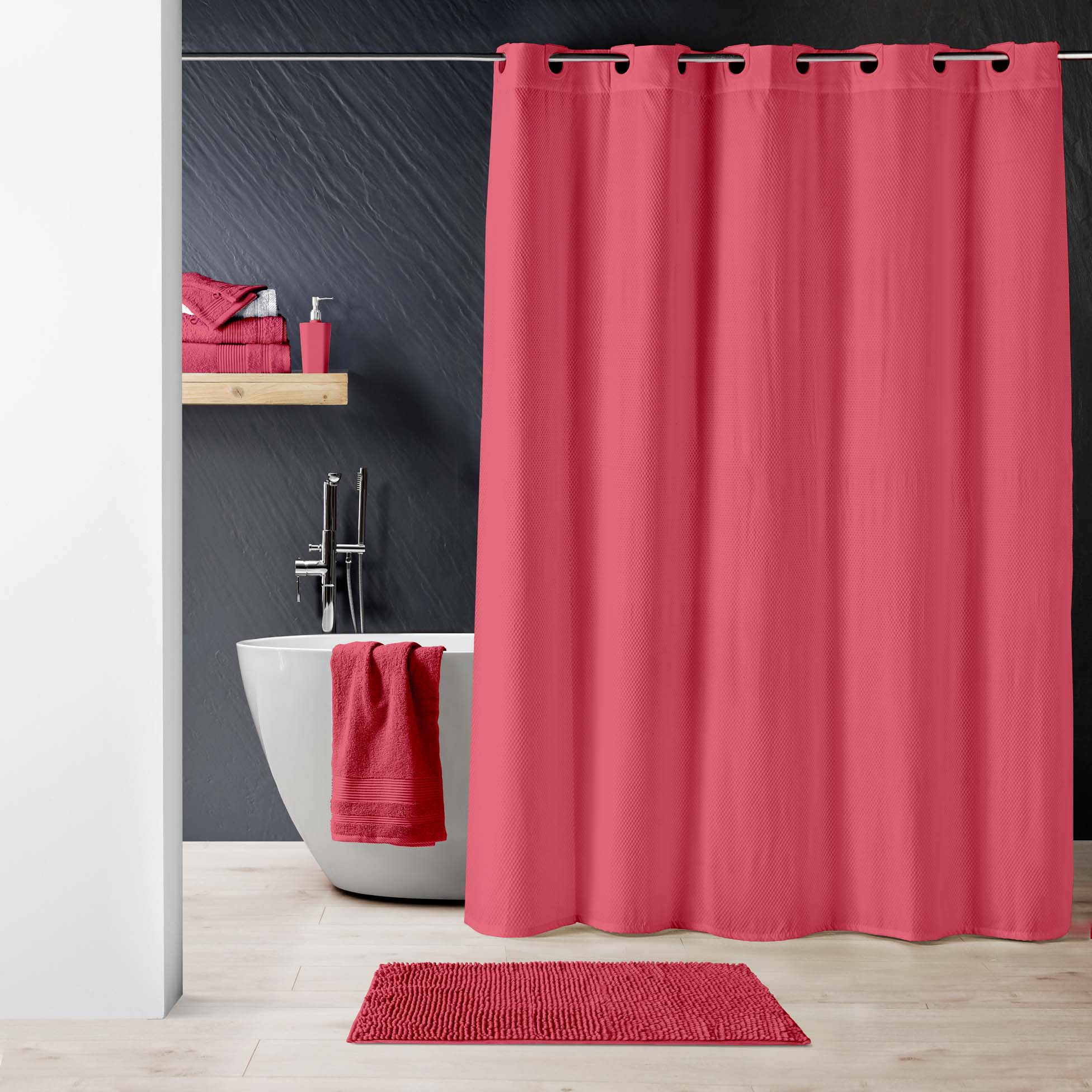 Rideau de douche clipsable 180 x 200 cm Dotty framboise