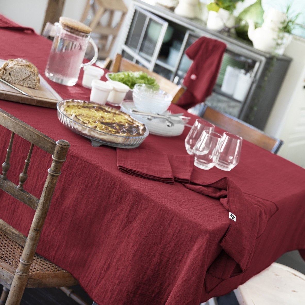 3 Serviettes de table en gaze de coton Rouge