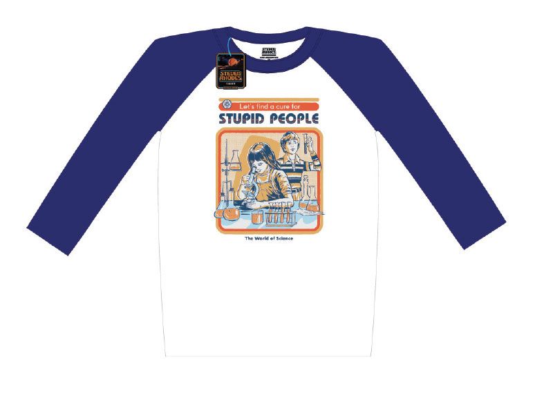 Steven Rhodes T-Shirt Baseball Raglan Let\'s Find A Cure For Stupid People (L)