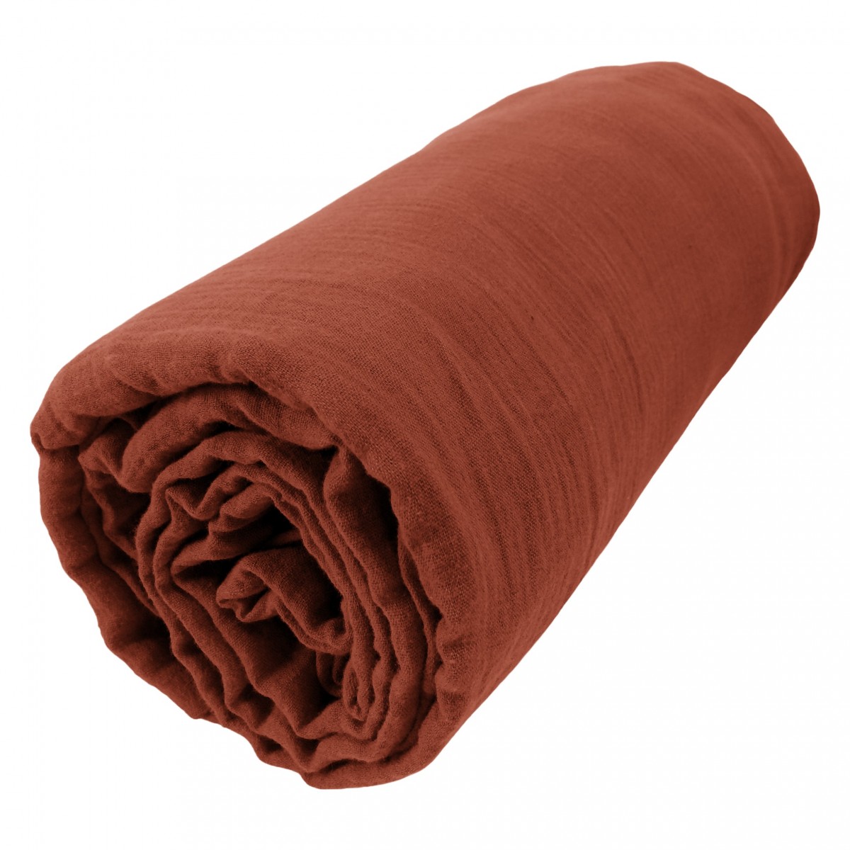 Drap Housse gaze de coton 140x190cm Gaia Terracotta