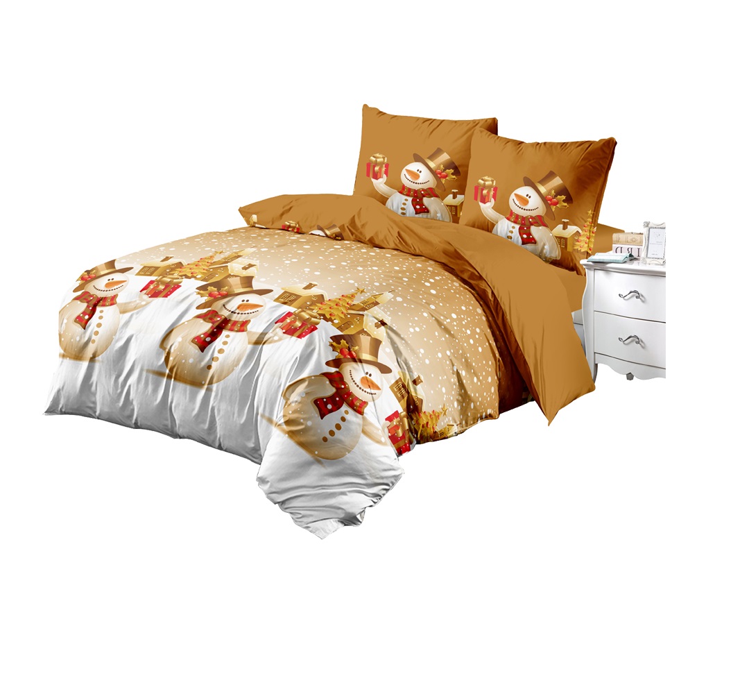 Housse de couette + taies 200 x 200 cm + drap housse Bonhomme de neige de noel