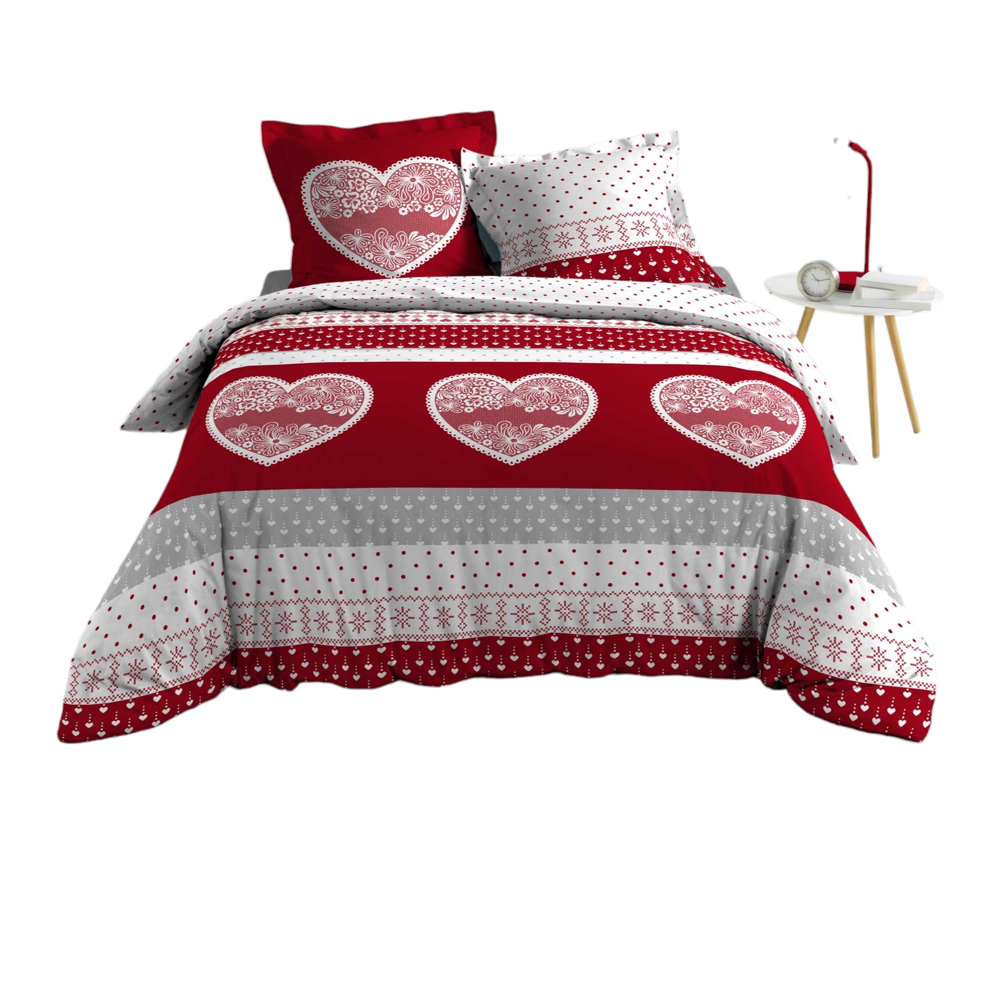 Housse couette + taies 220 x 240 cm Passionement coeur