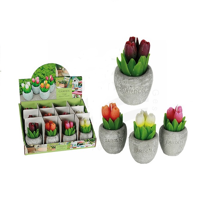 1 bougie en forme de tulipe orange dans son pot