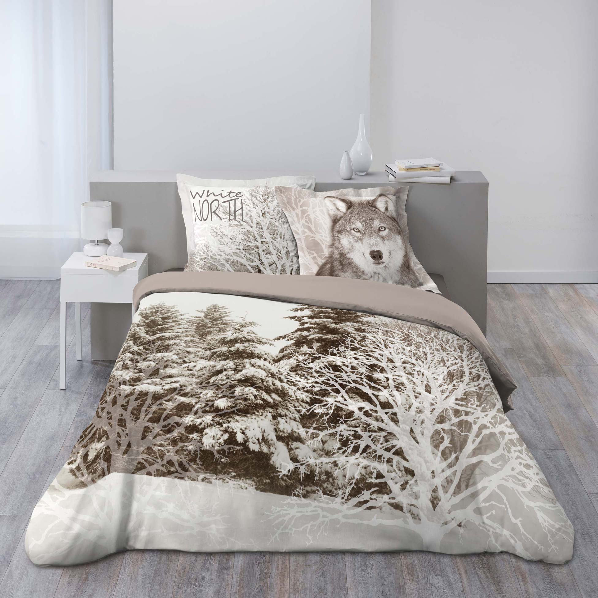 Parure housse de couette 200 x 200 cm Flanelle Loup Snow