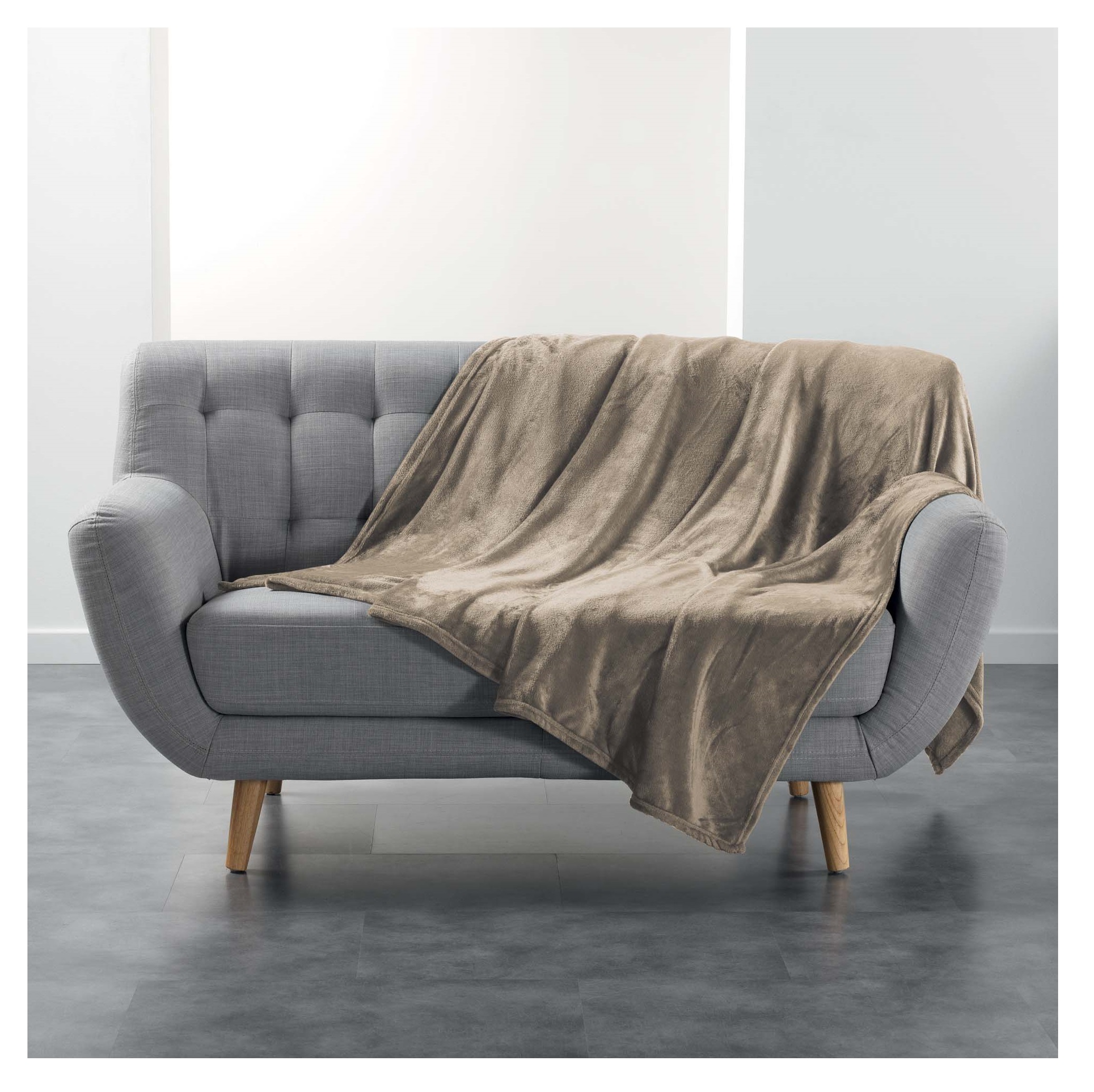 Plaid flanelle 180 x 220 cm Flanoux taupe