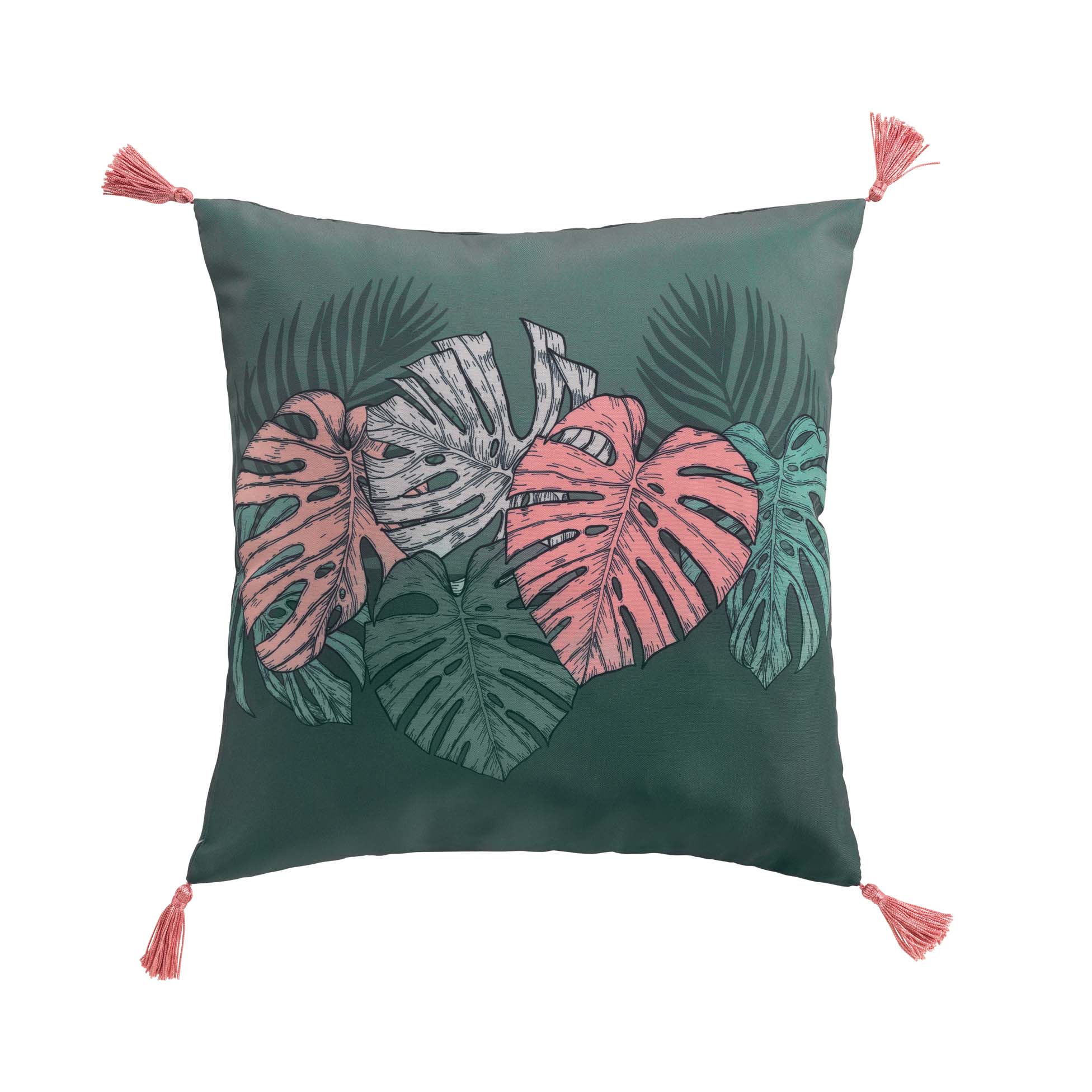 Coussin pompons 60 x 60 cm Jardin d'interieur kaki