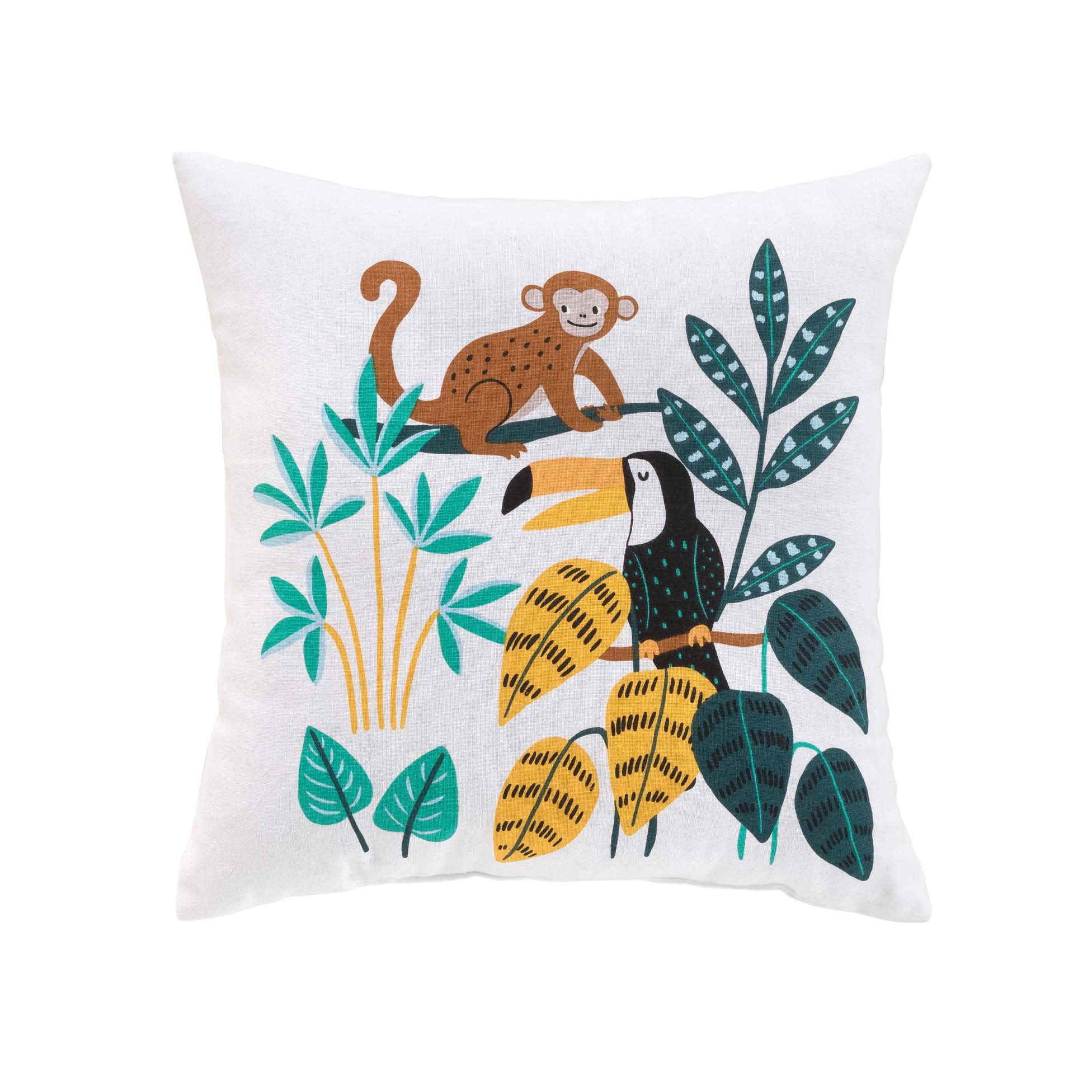 Coussin 40 x 40 cm Animaux de la jungle blanc