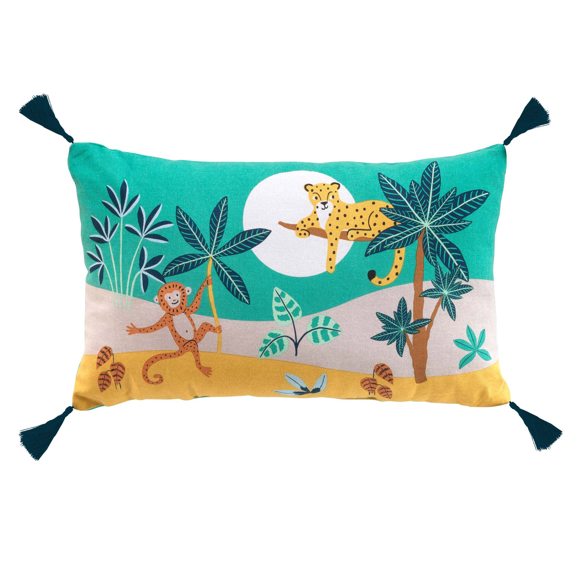 Coussin 30 x 50 cm Animaux de la jungle vert