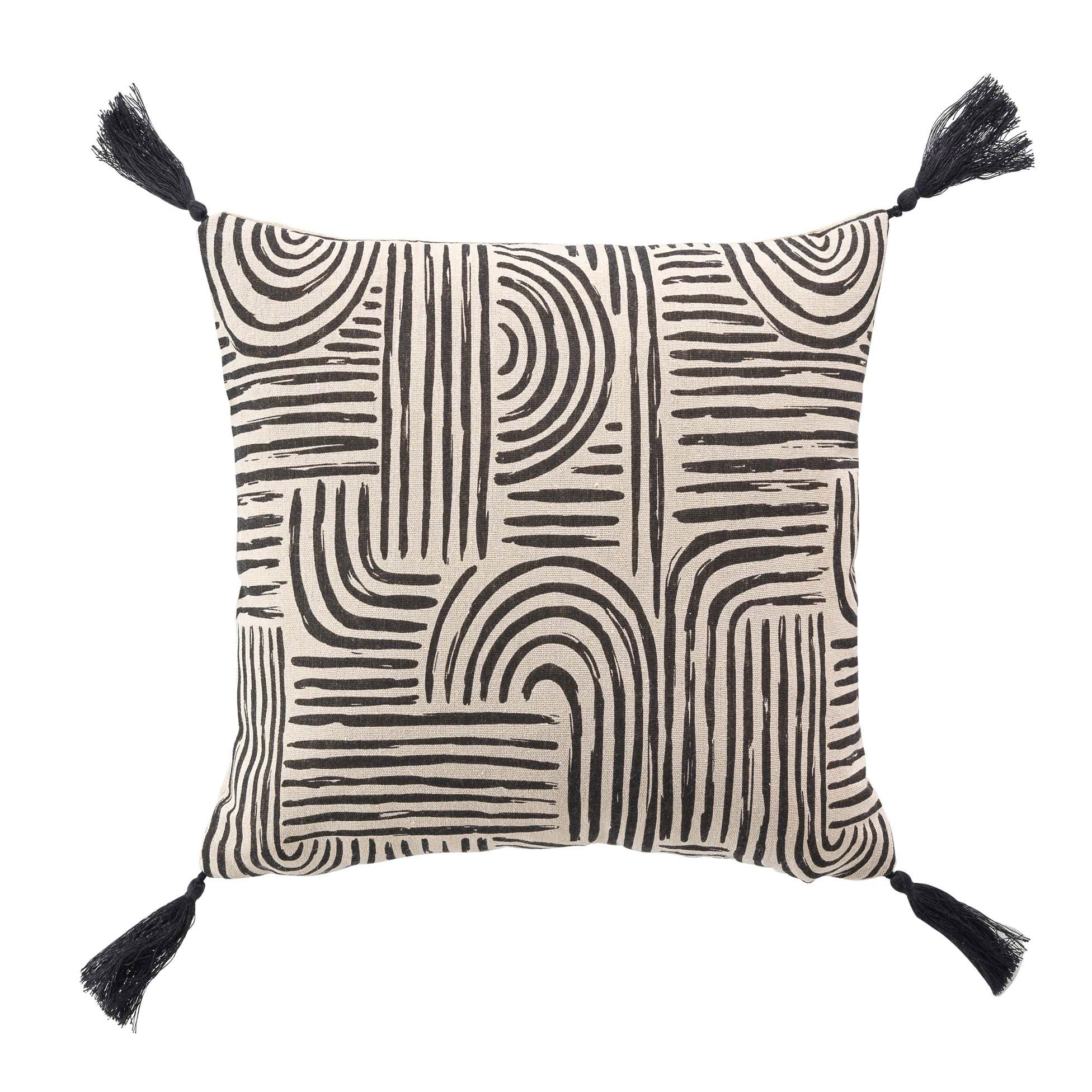 Coussin polycoton a pompons 45 x 45 cm Pandora noir