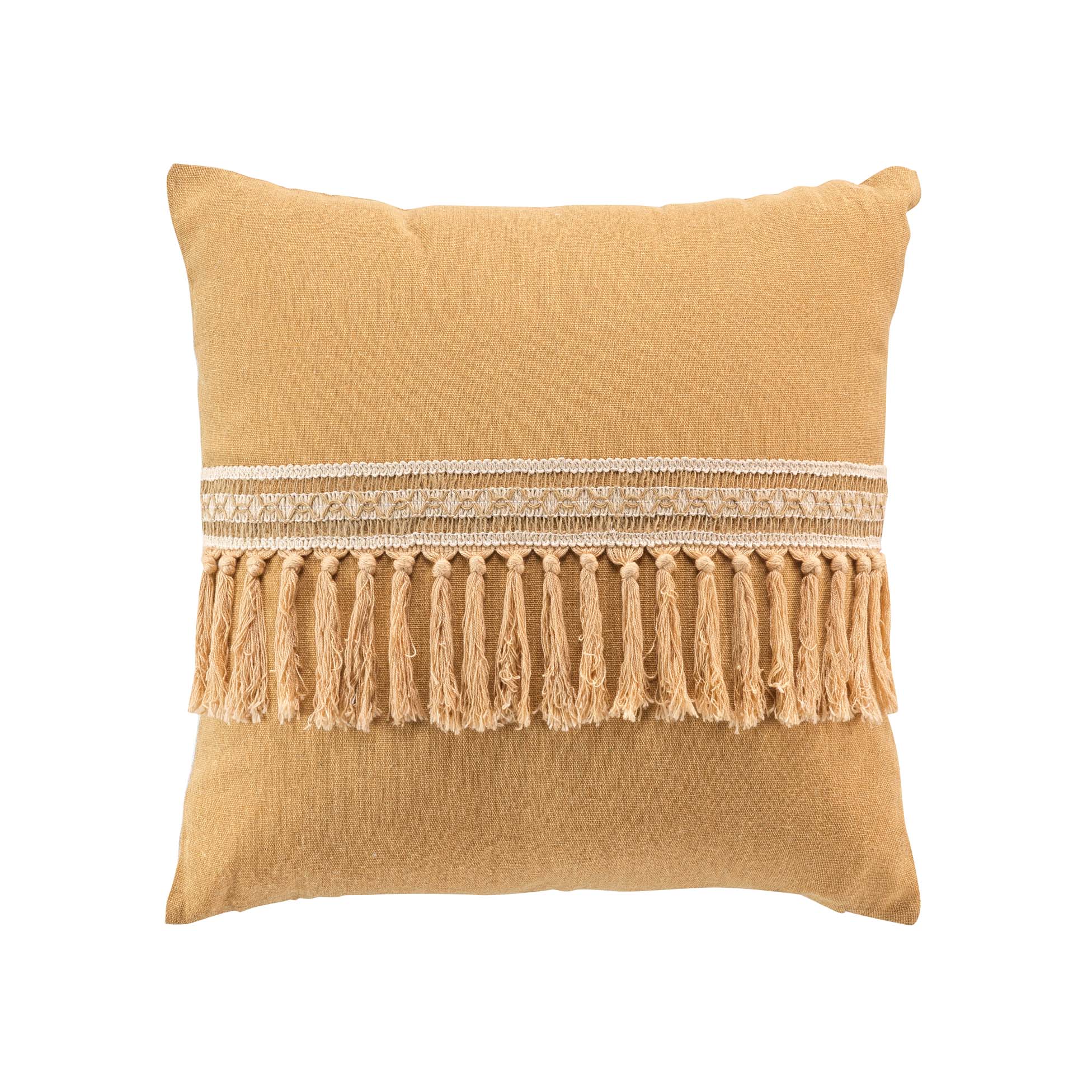 Coussin a franges 45 x 45 cm Jamara ocre