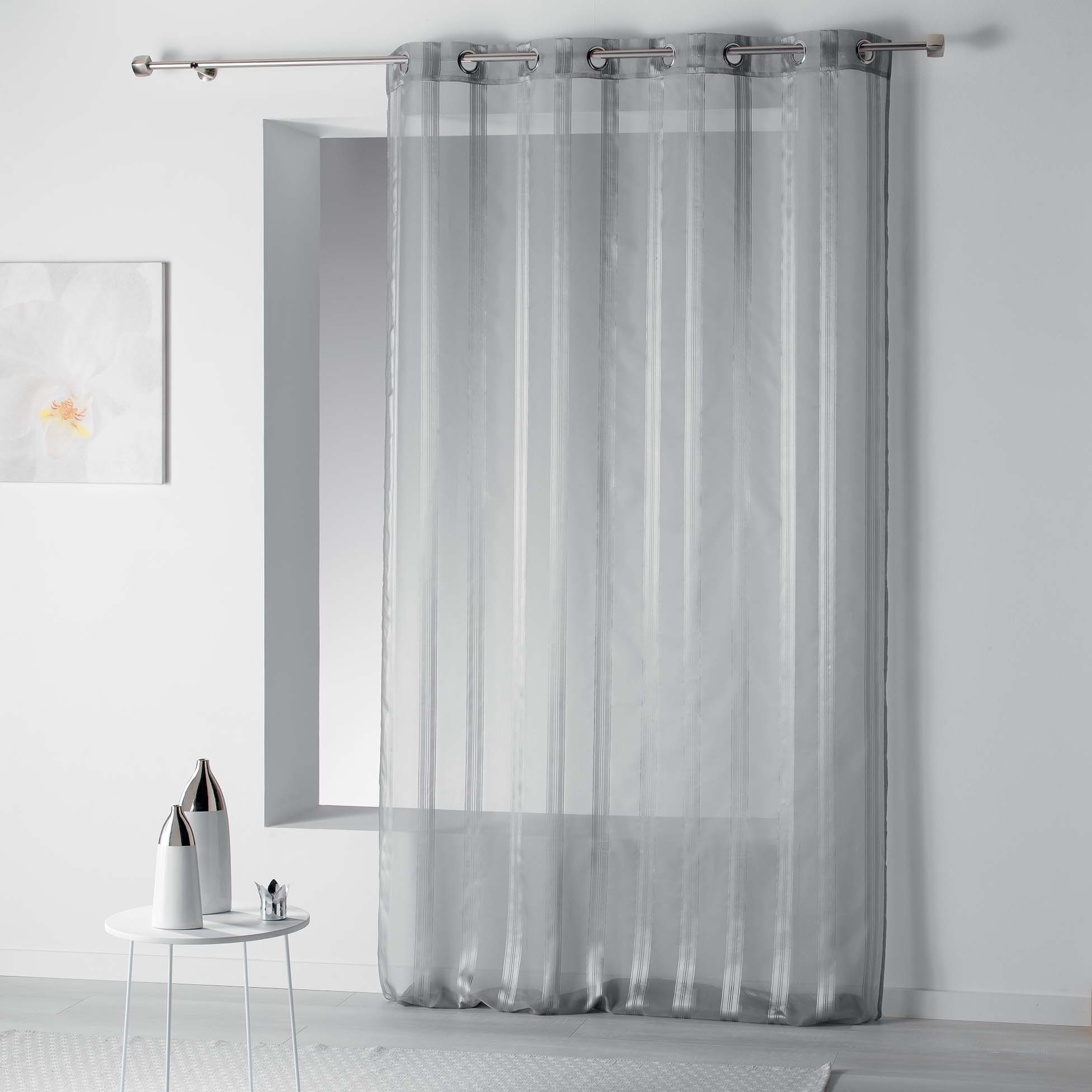 Rideau voile rayures 140 x 260 cm Bandas gris