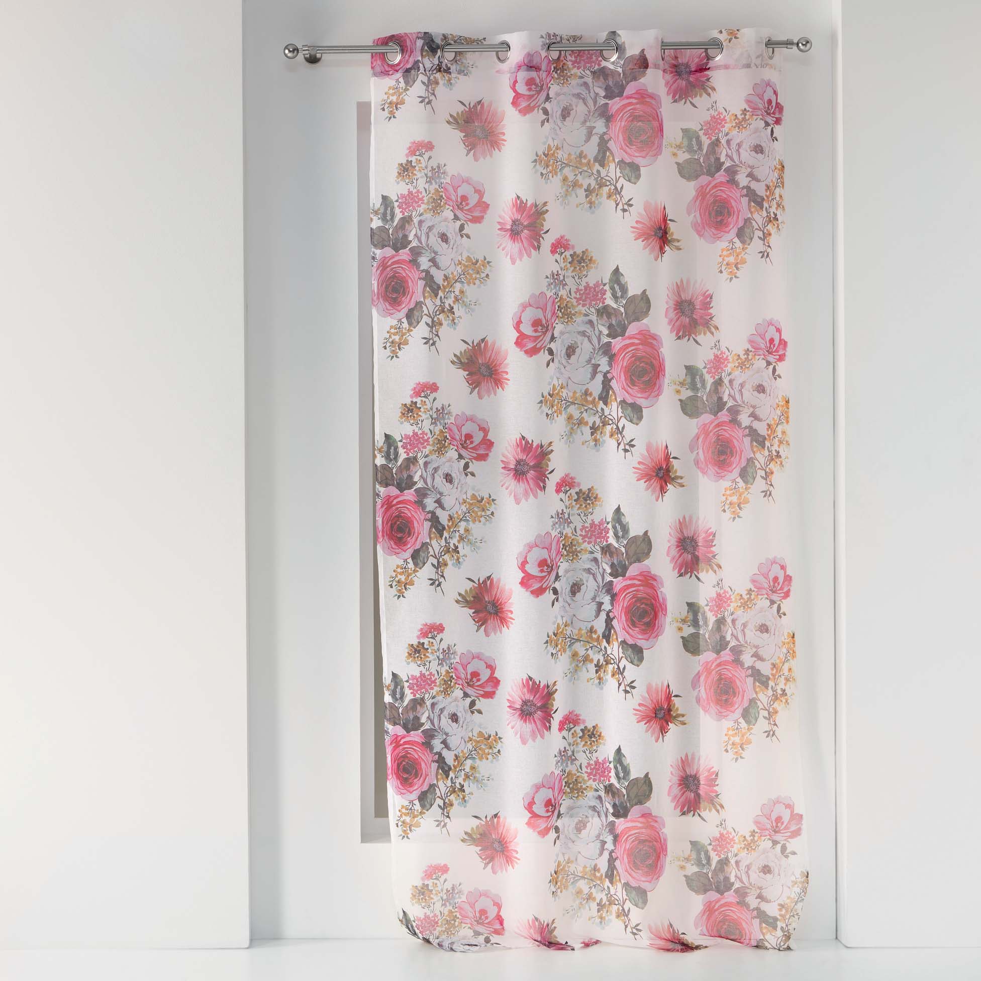 Panneau a oeillets rideau Voile 140 x 240 cm Flowers blanc