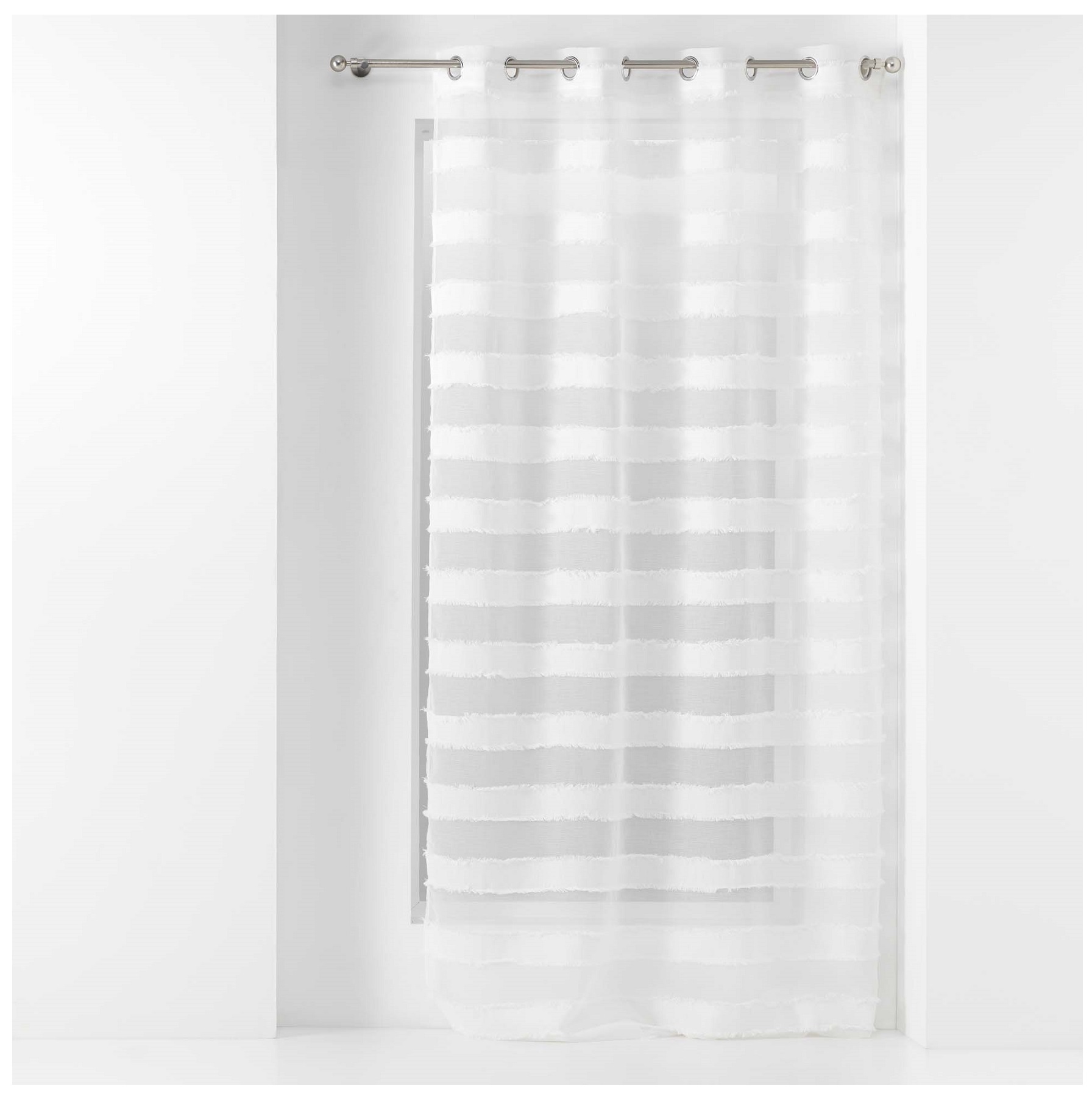 Panneau voilage sable a rayure 140 x 260 cm Lalina blanc