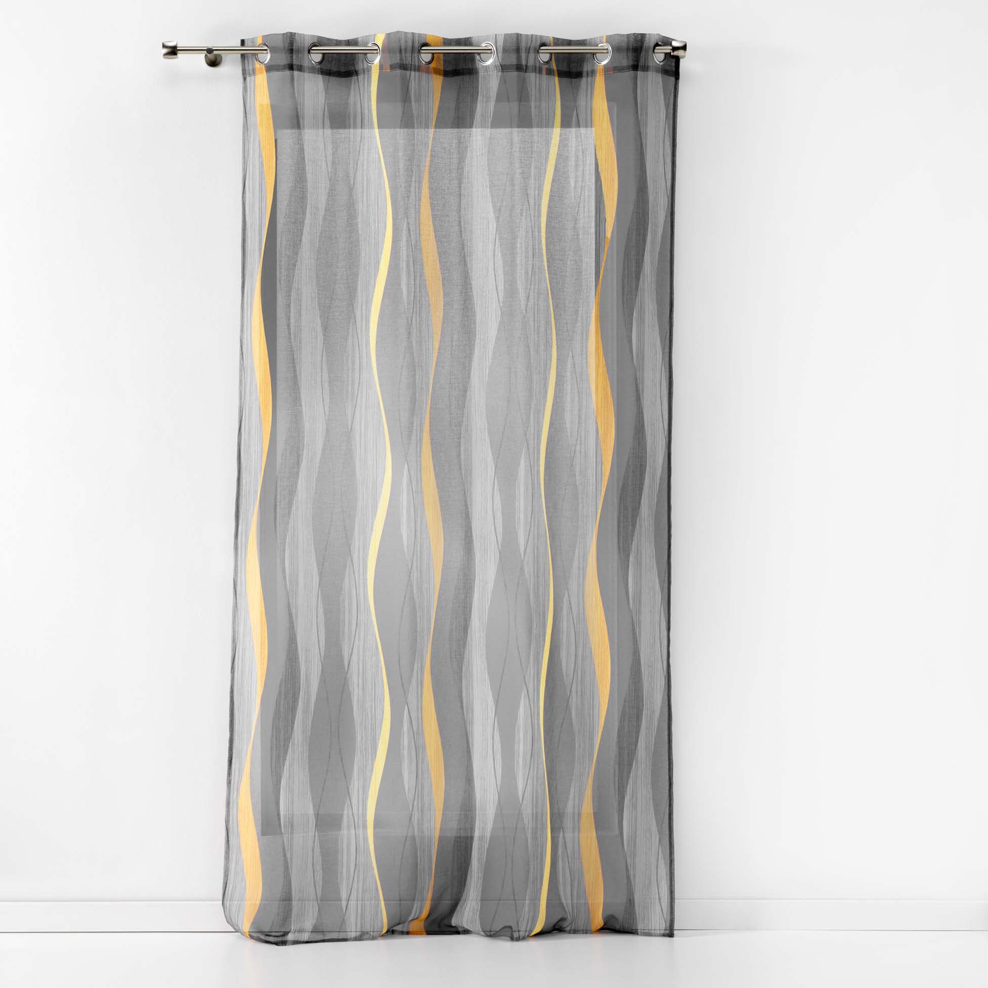 Voilage a oeillets 140 x 240 cm Ondulys jaune et anthracite