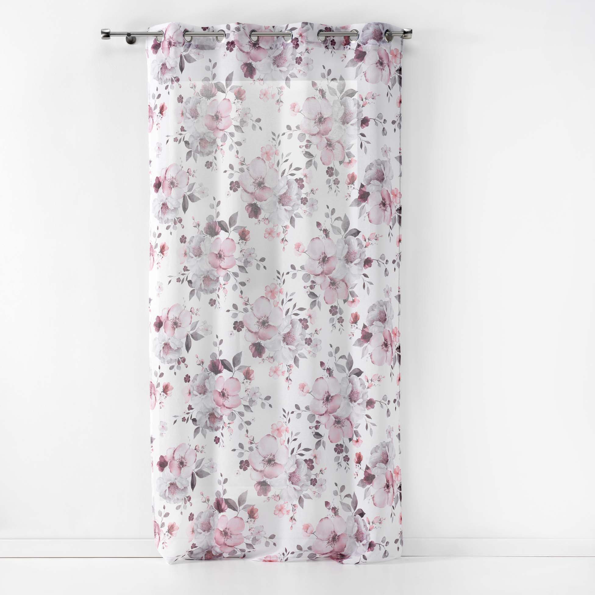 Rideau panneau a oeillets Voile 140 x 240 cm Bouquet de fleurs blanc