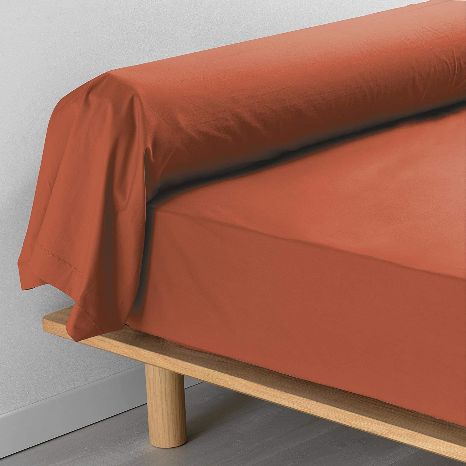 Taie Traversin Coton Percale Terracotta