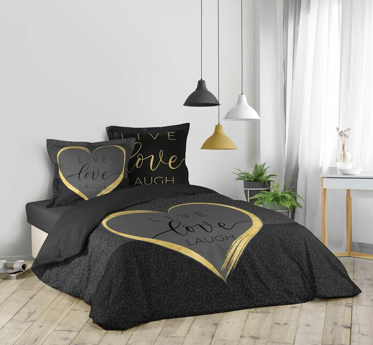 Parure housse couette 200x200 cm Live Love Lauch