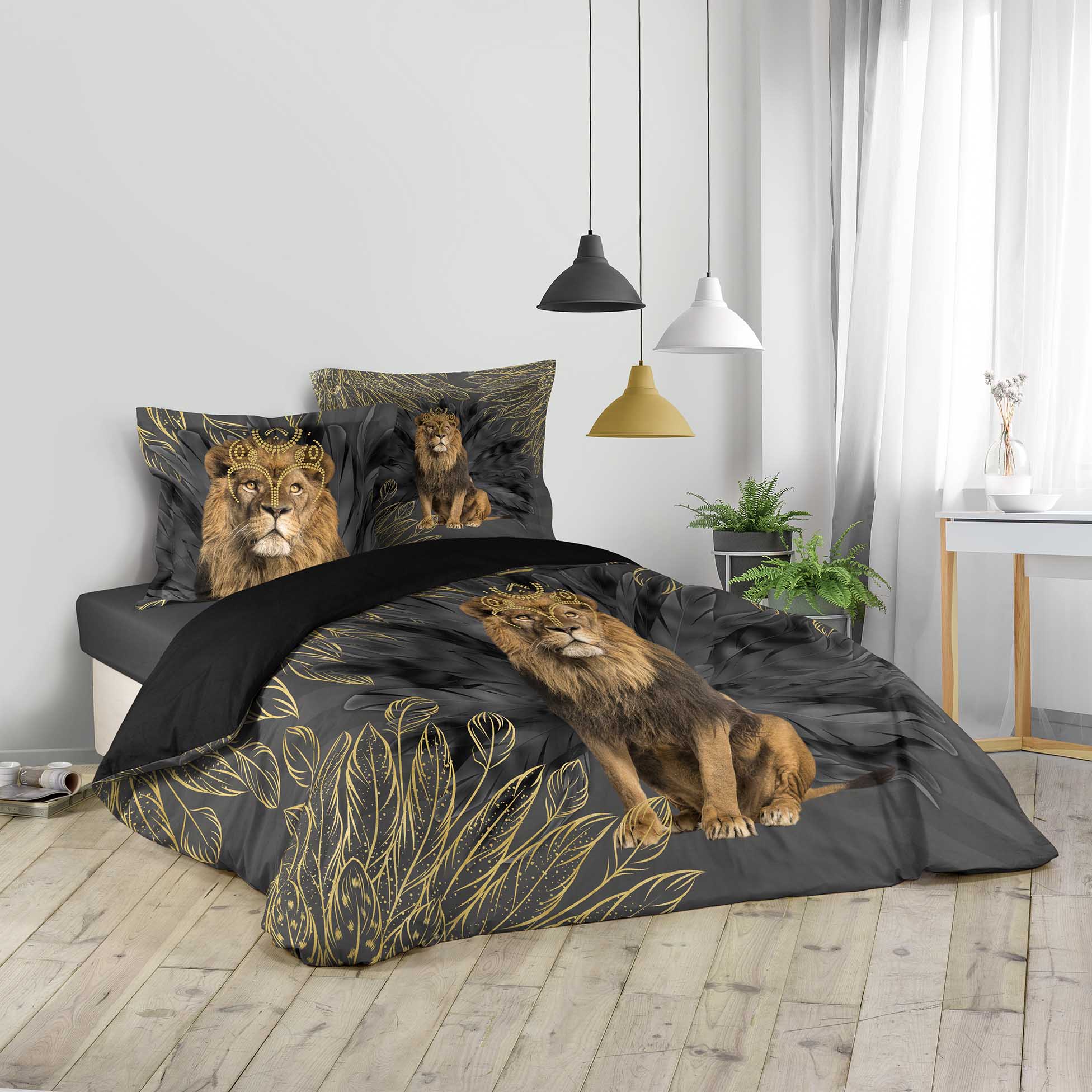 Parure housse couette 240x220 cm Lion Roi de la Savane