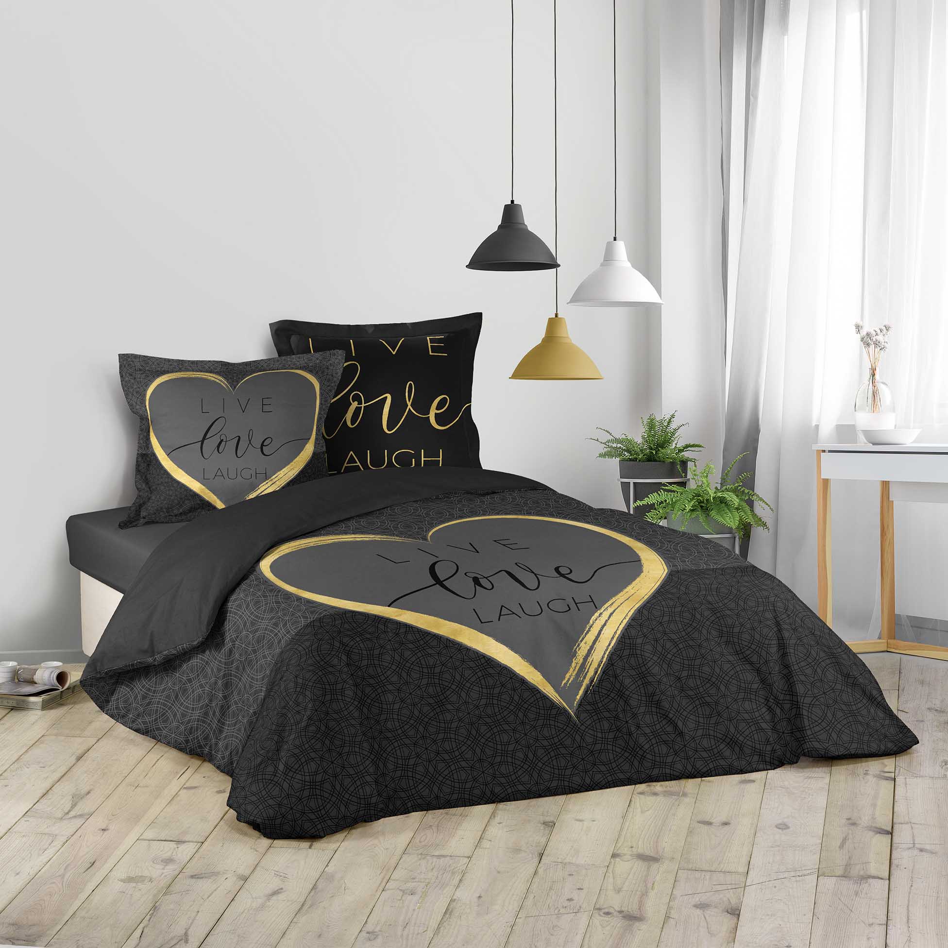 Parure housse couette 240x220 cm Live Love Lauch