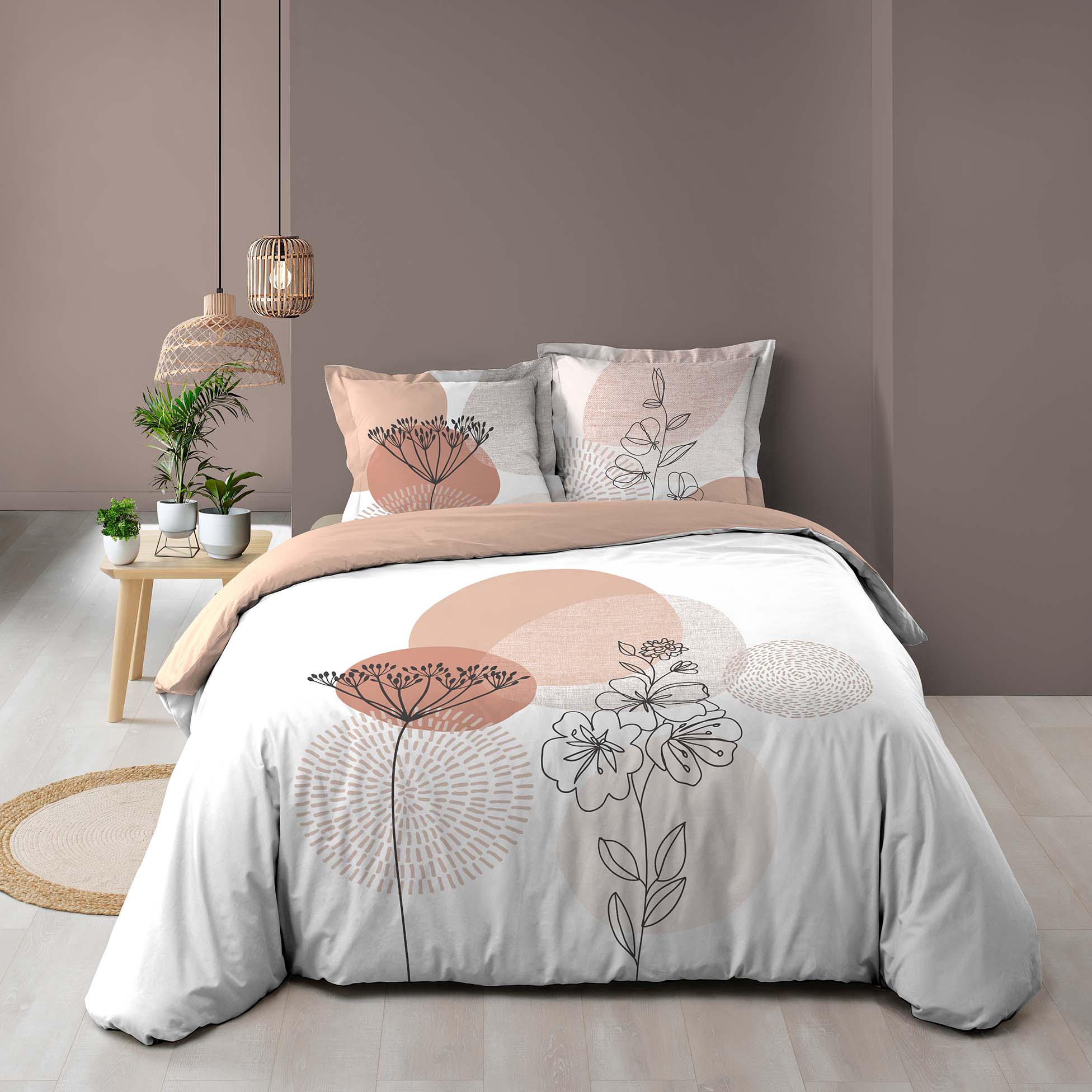 Parure housse couette 240x220 cm Cercles Rose