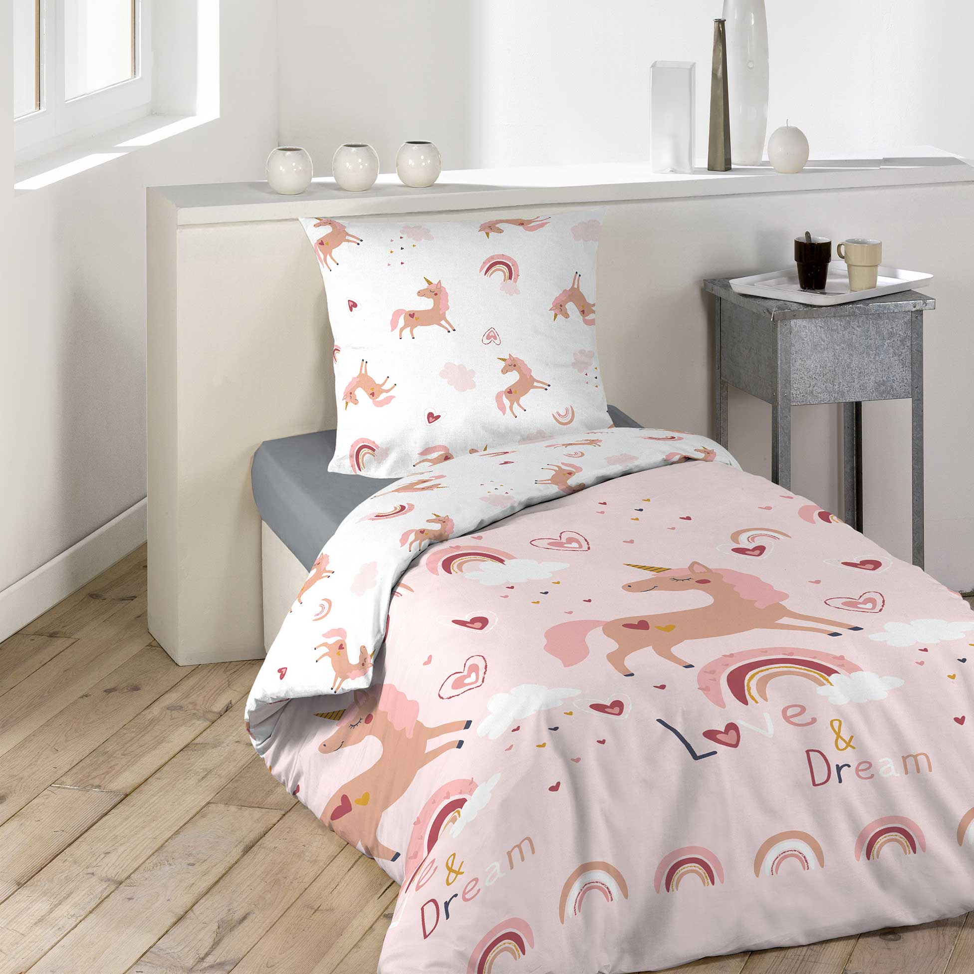 Parure housse de couette Love and Dream Licorne