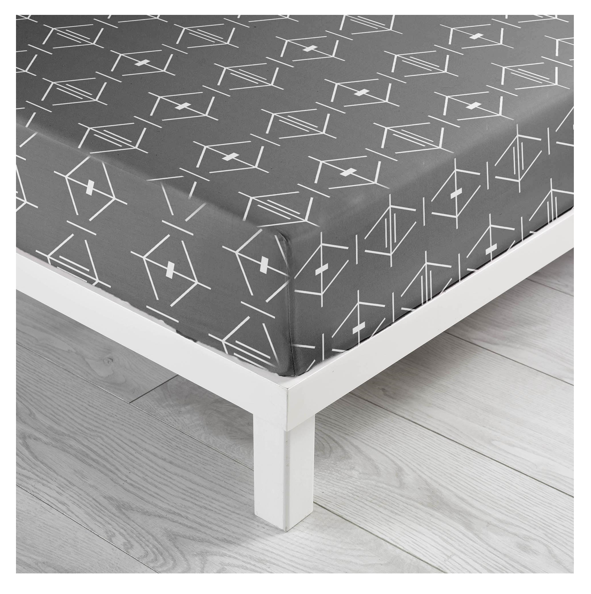 Drap housse 90 x 190 cm Aris geometrix anthracite