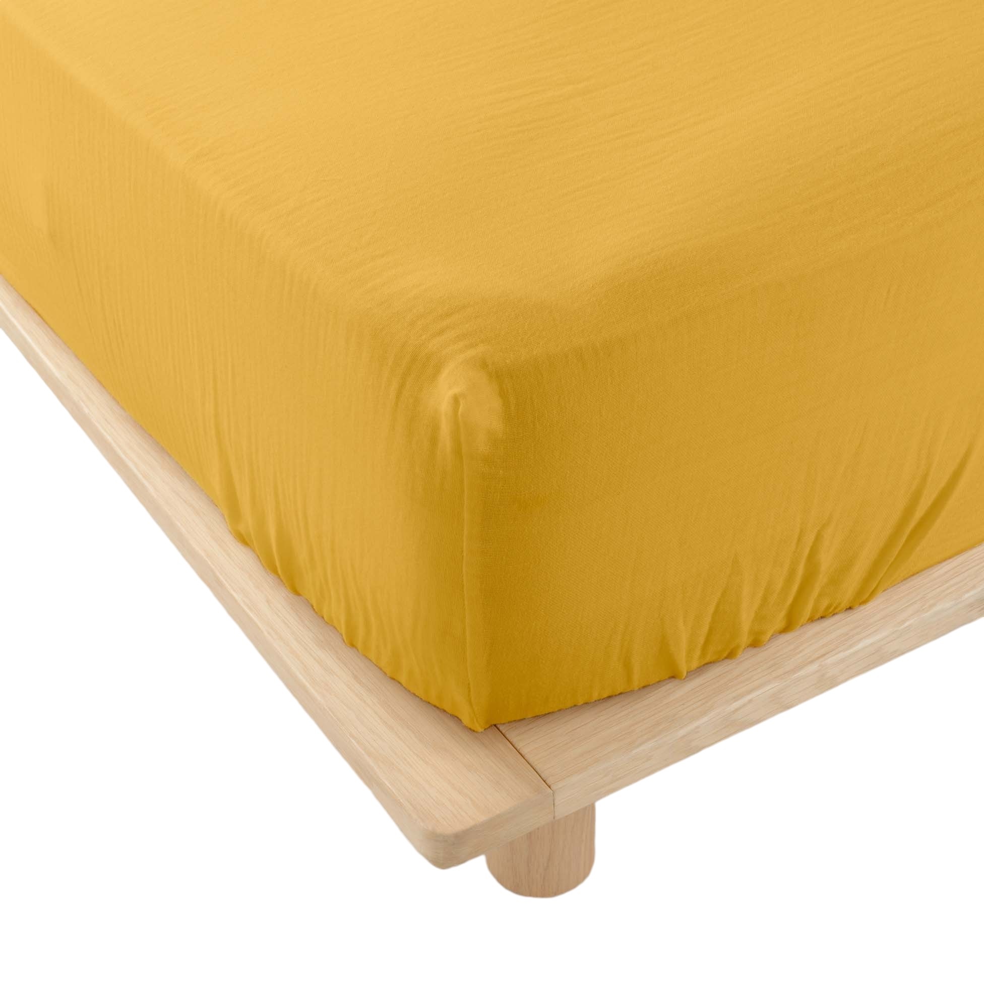 Drap housse gaze de coton 140 x 190 cm tendance uni jaune