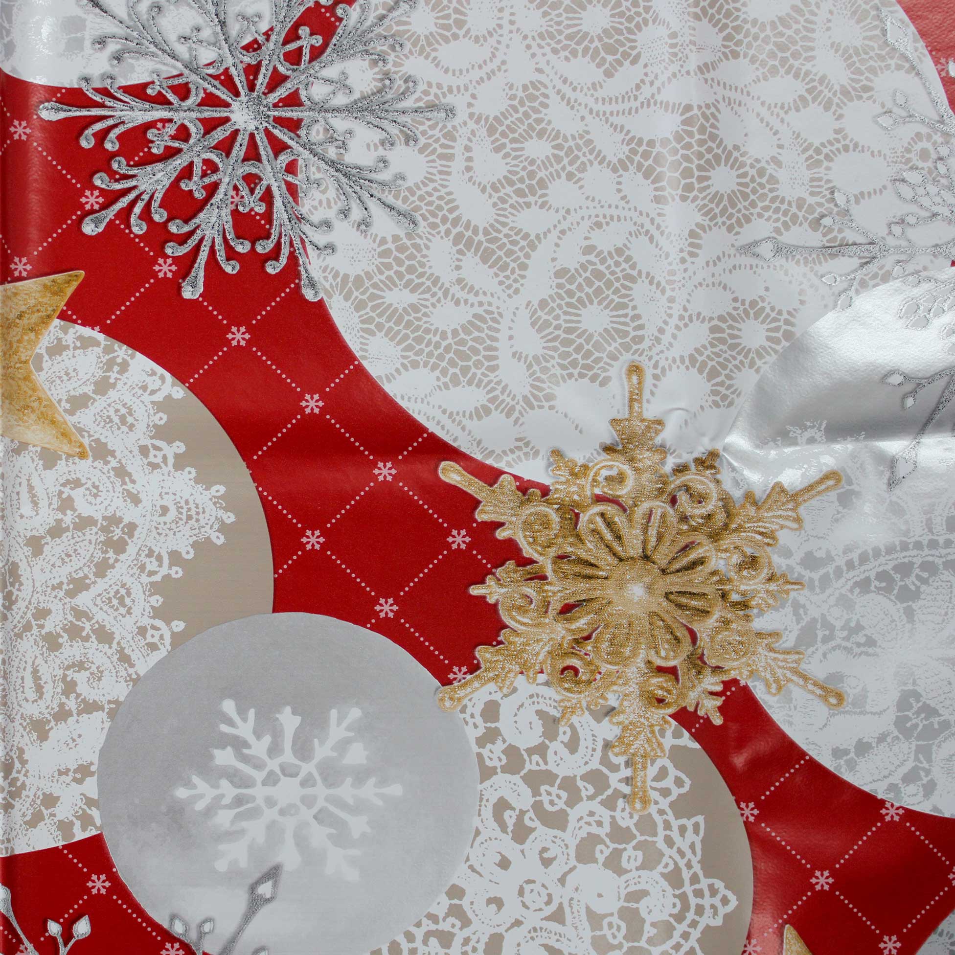 Nappe Toile cire au mtre Boules de Noel rouge