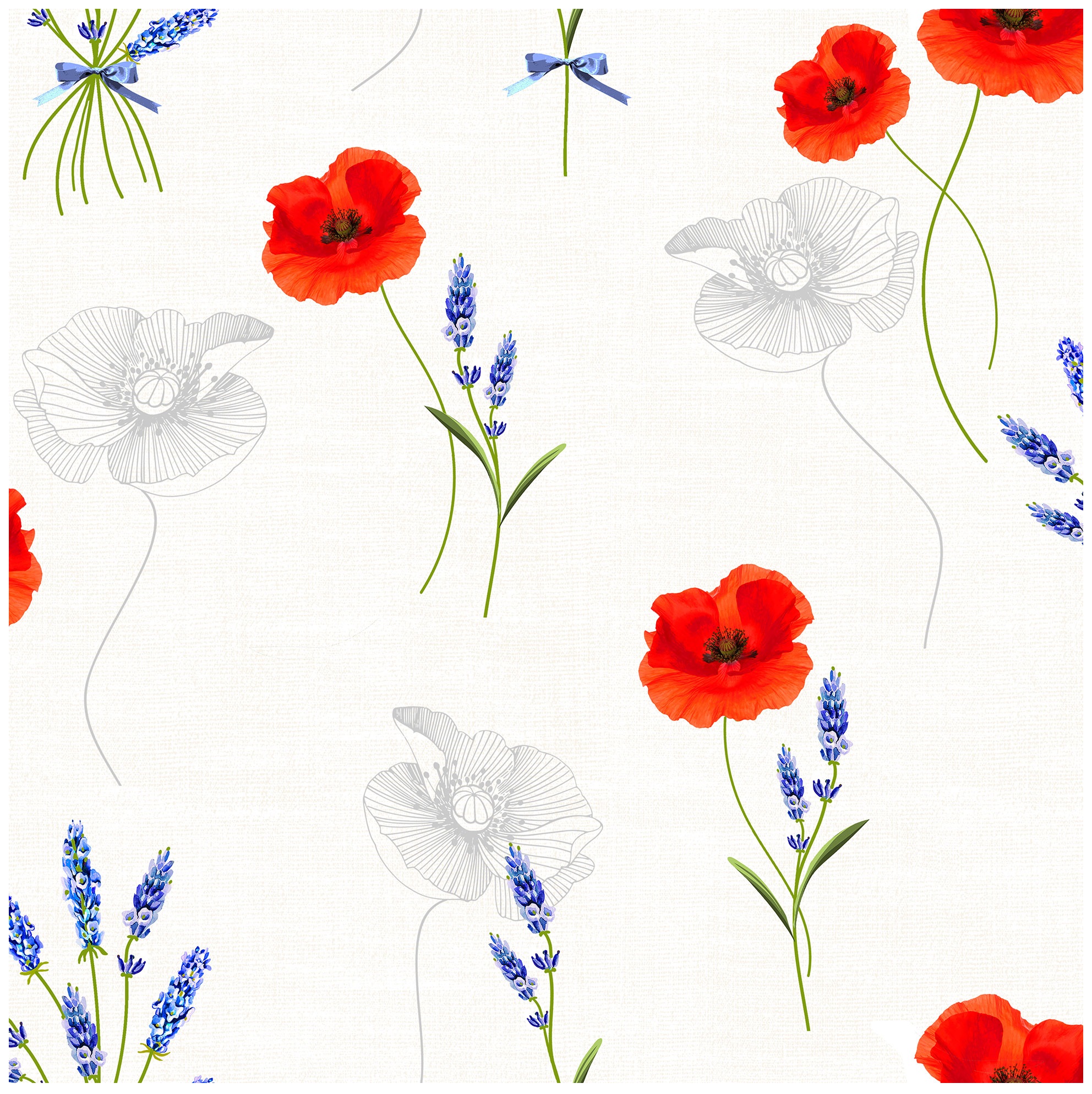 Nappe Toile cire au mtre Lavande et coquelicot