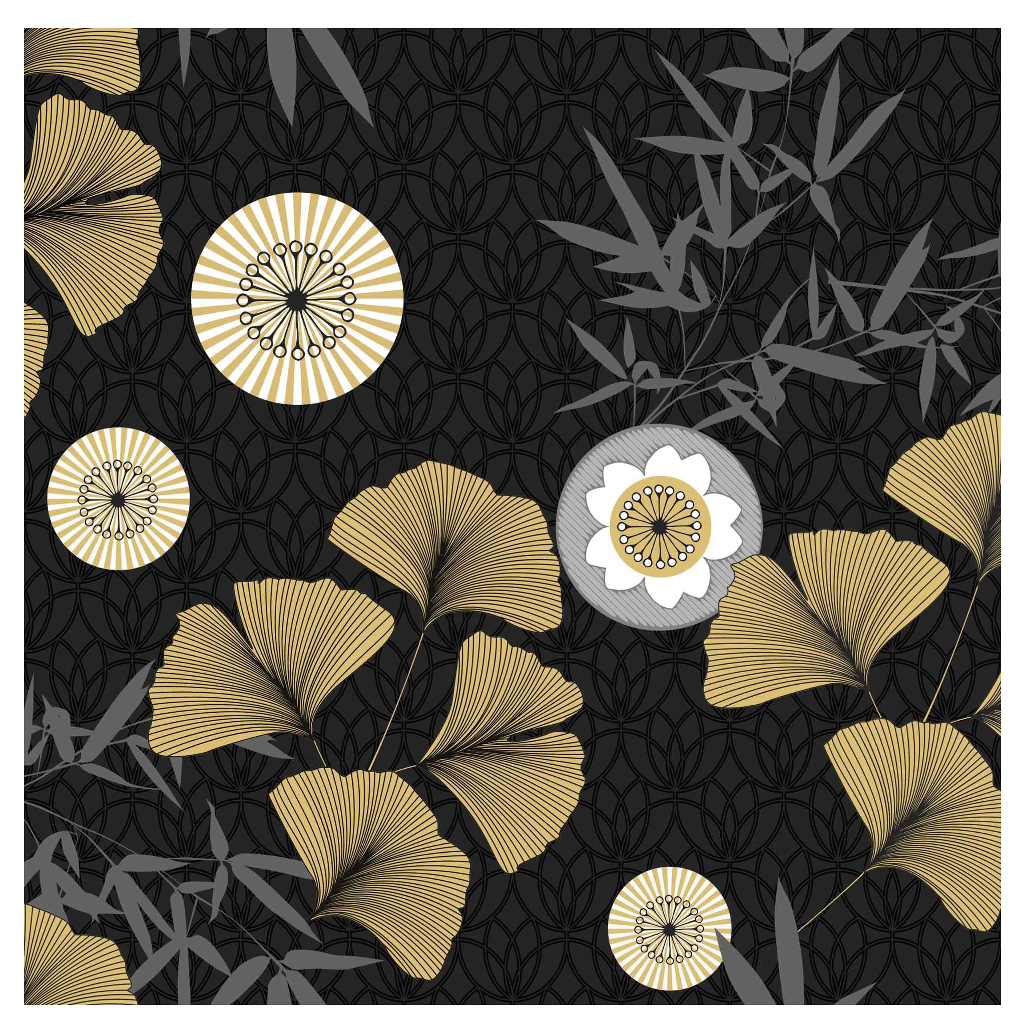 Nappe Toile cire au mtre Japonica noir