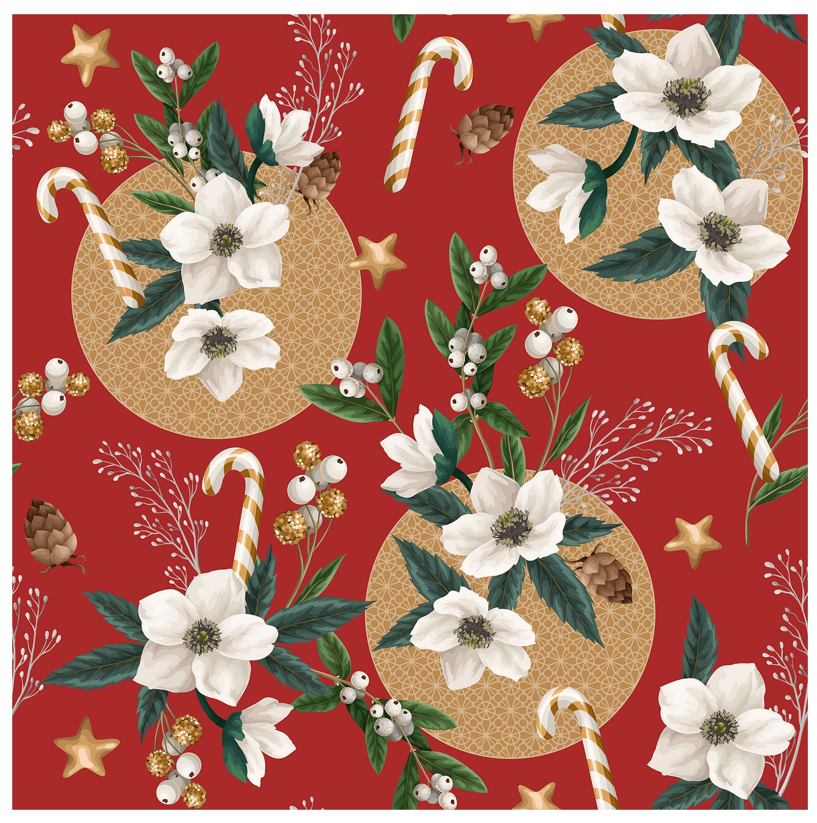 Nappe Toile cire au mtre Roselle de Noel rouge