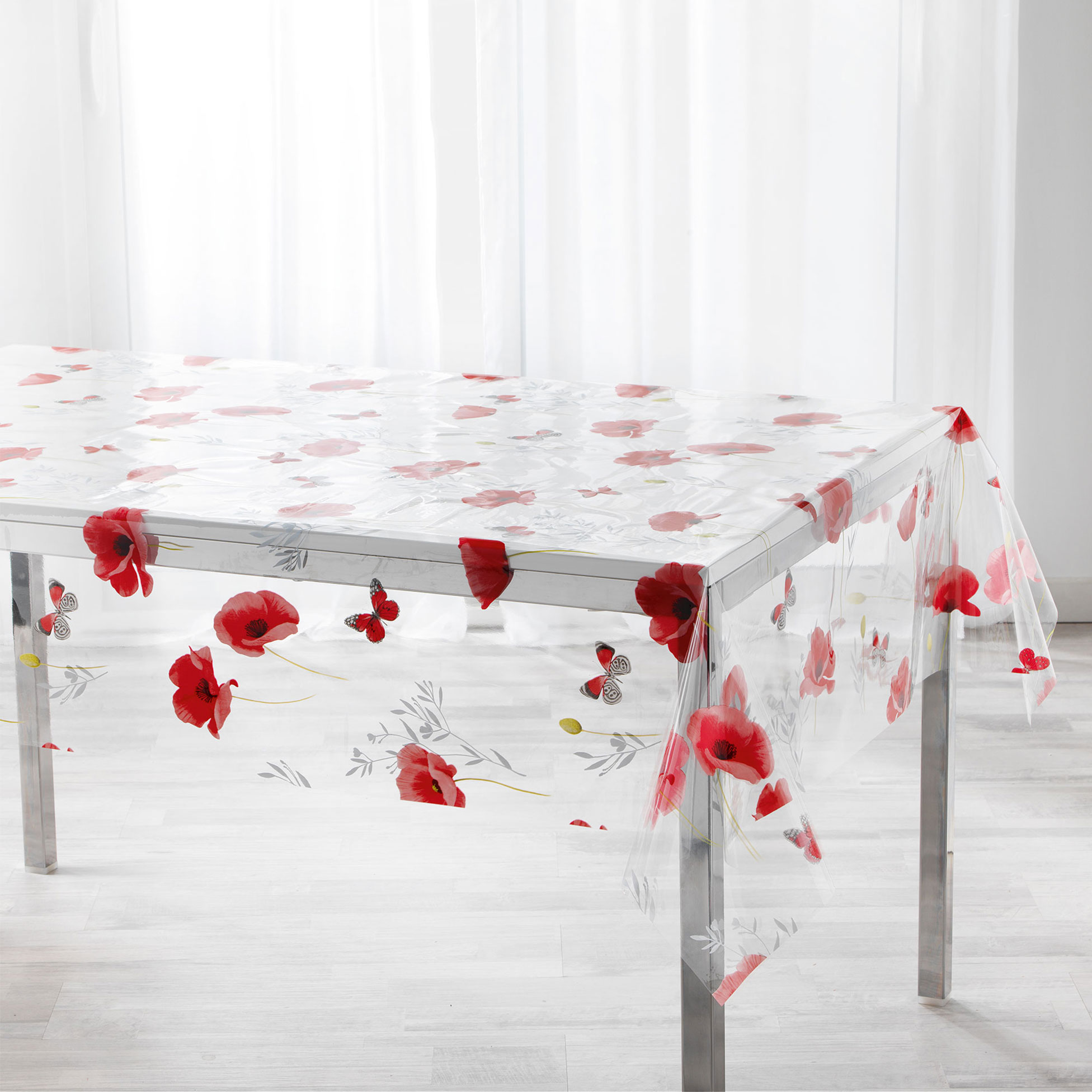 Nappe rectangle en PVC transparente Coquelicot