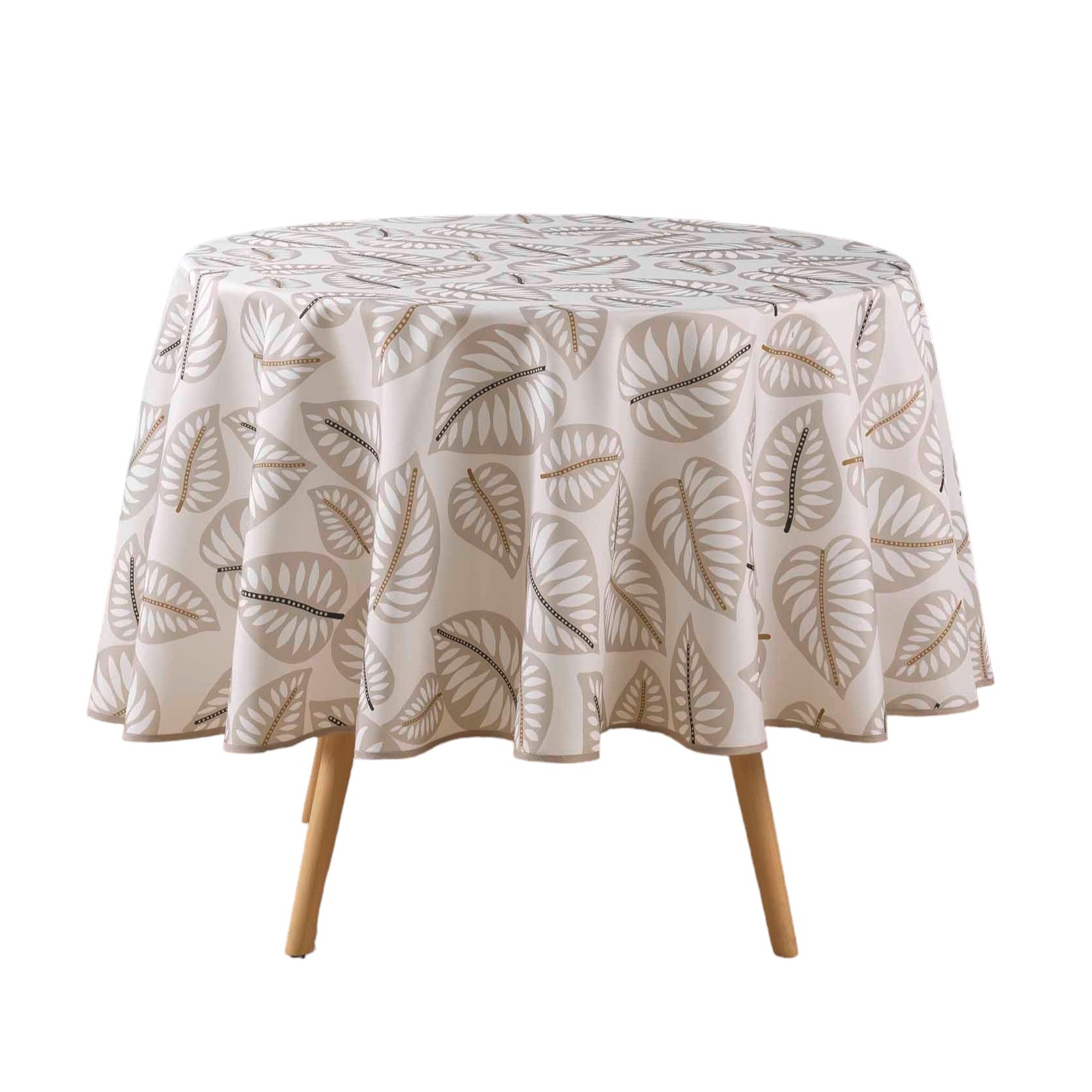 Nappe ronde 180 cm Feuilles alma beige