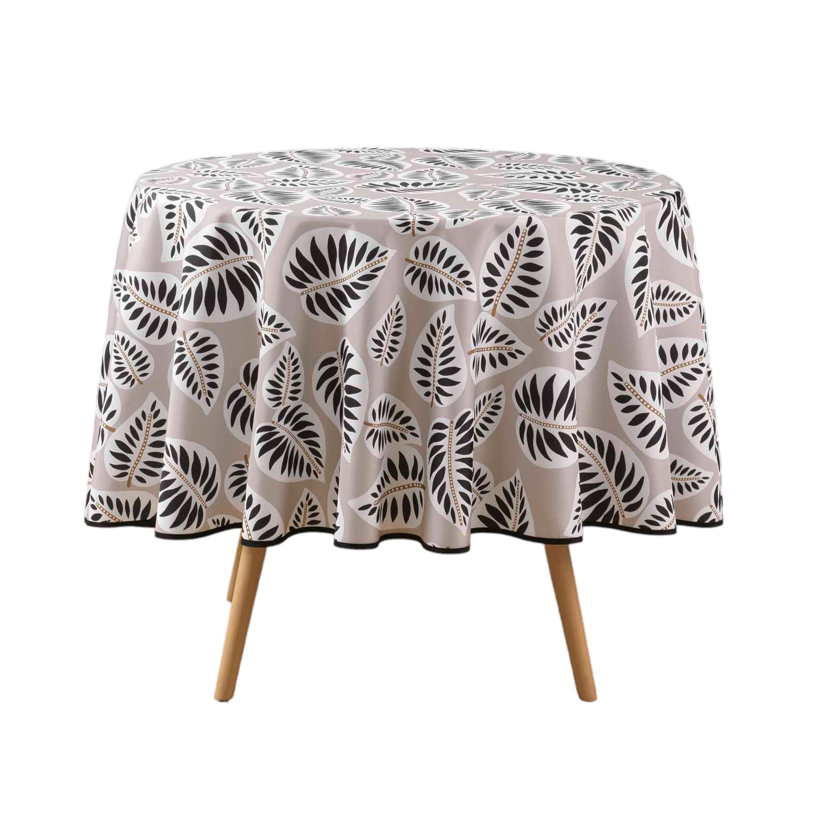 Nappe ronde 180 cm Feuilles alma noir