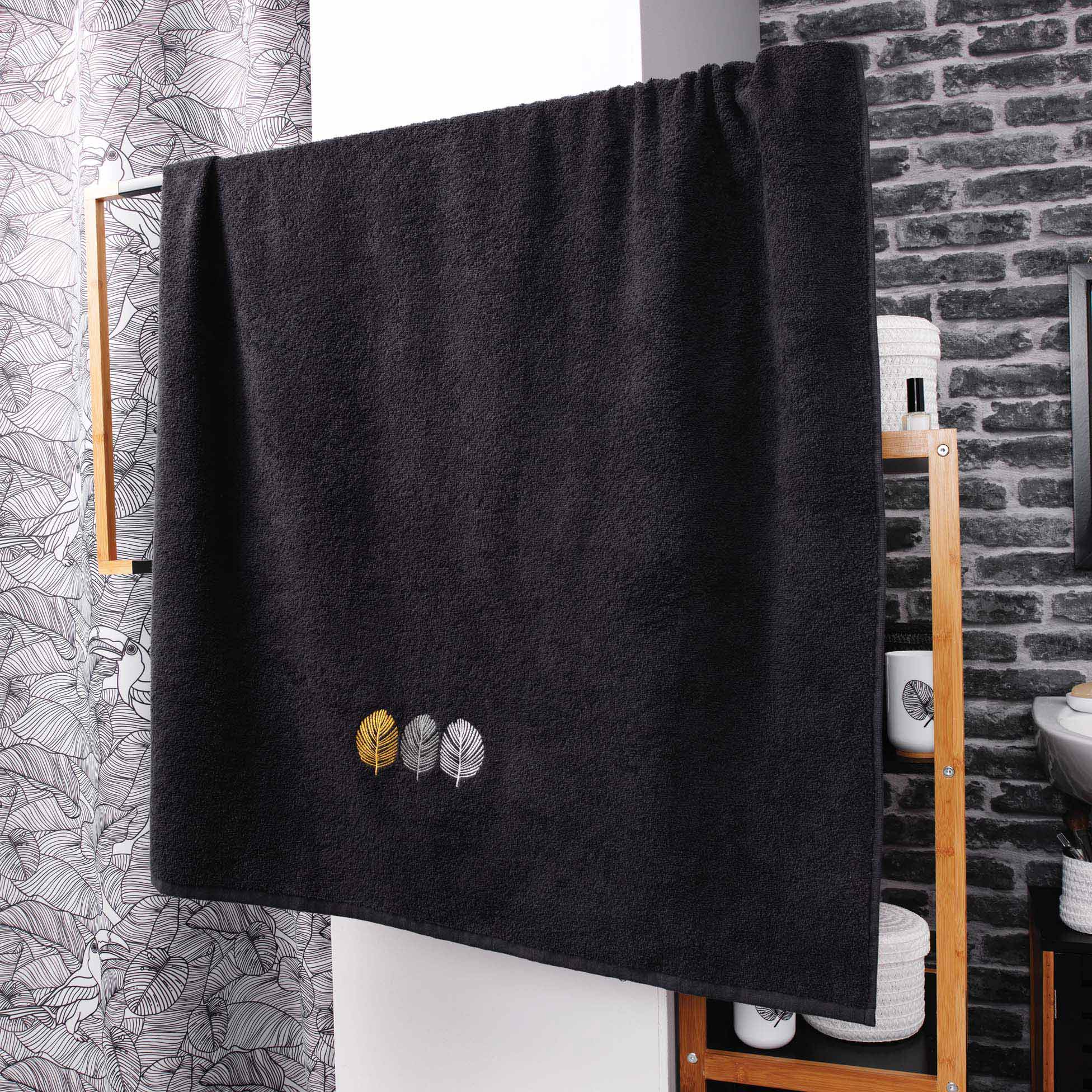 Serviette de toilette Drap de bain Fougere noir 90 x 150 cm