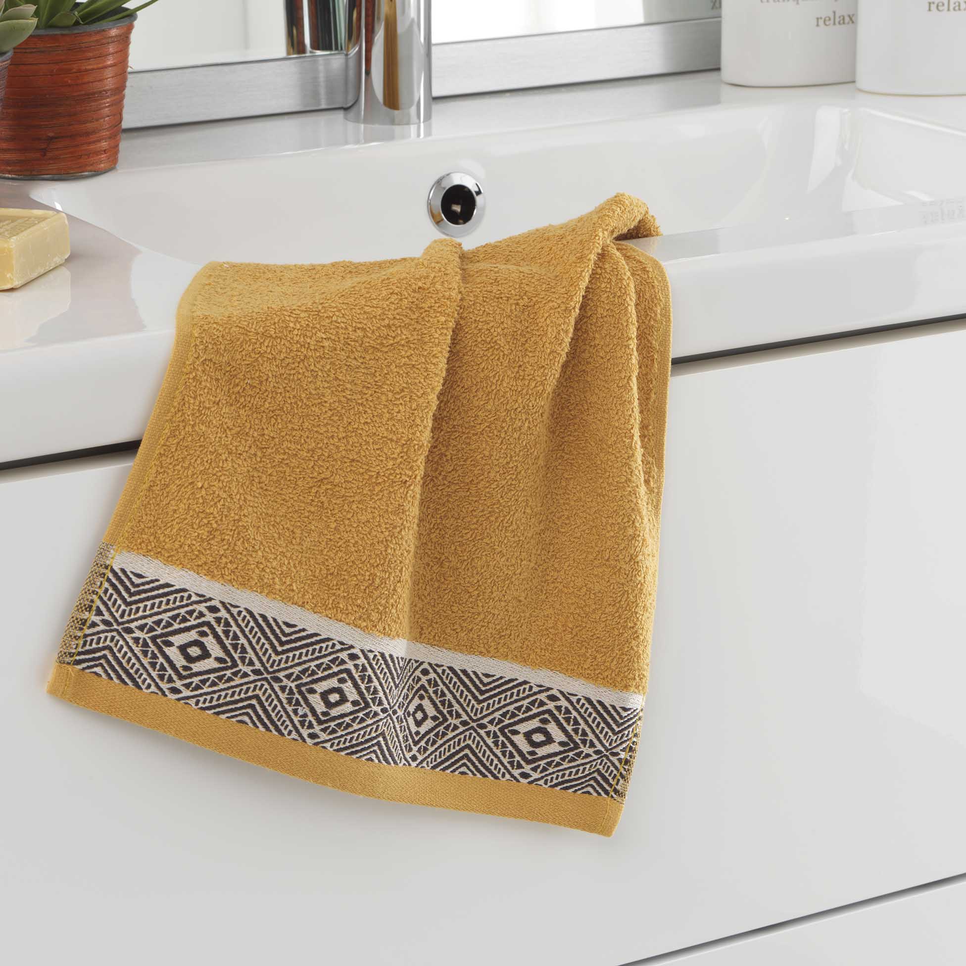 Serviette de toilette invite 30 x 50 cm ethnic Estebane Ocre