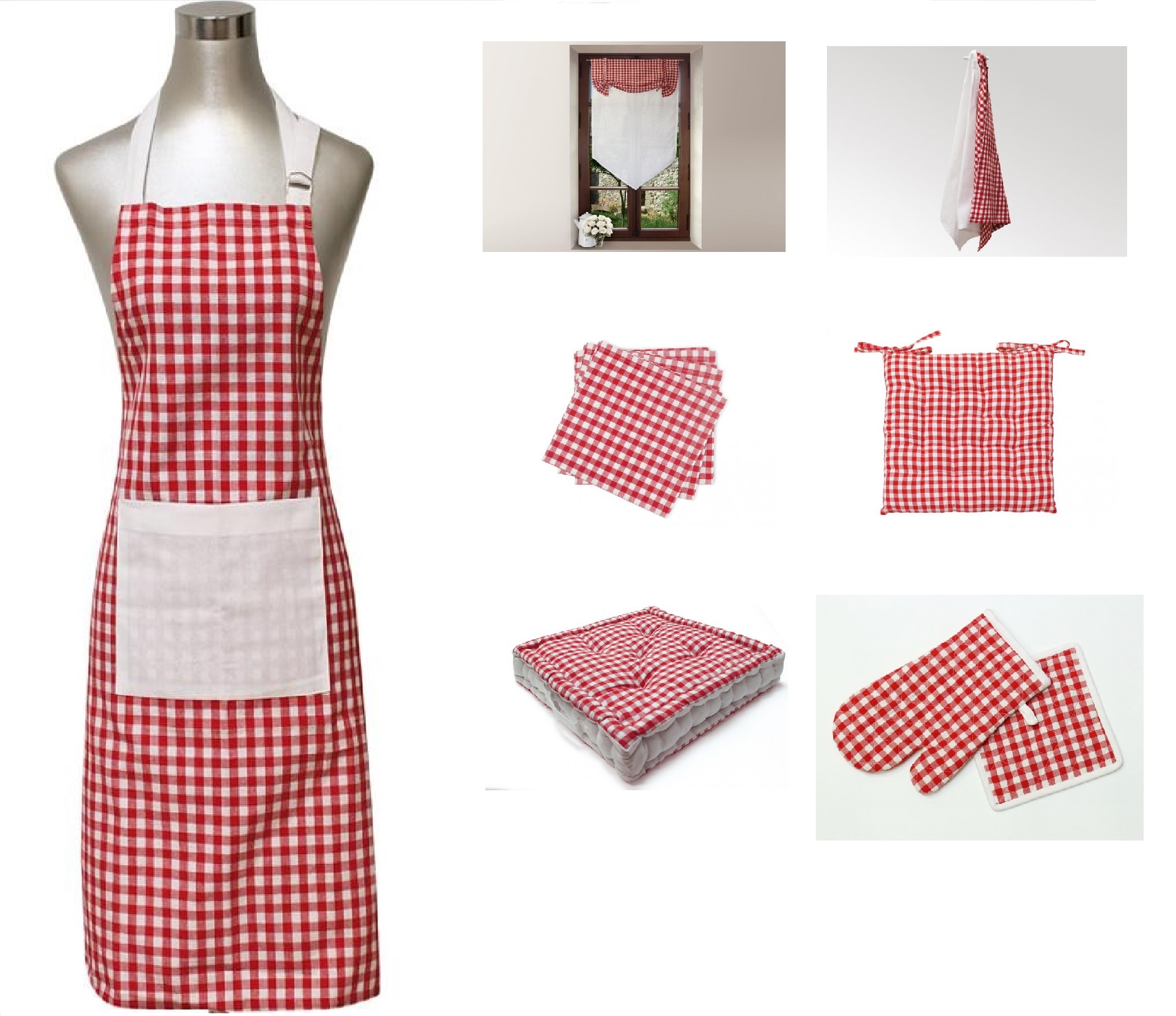 Tablier de cuisine avec poche vichy rouge