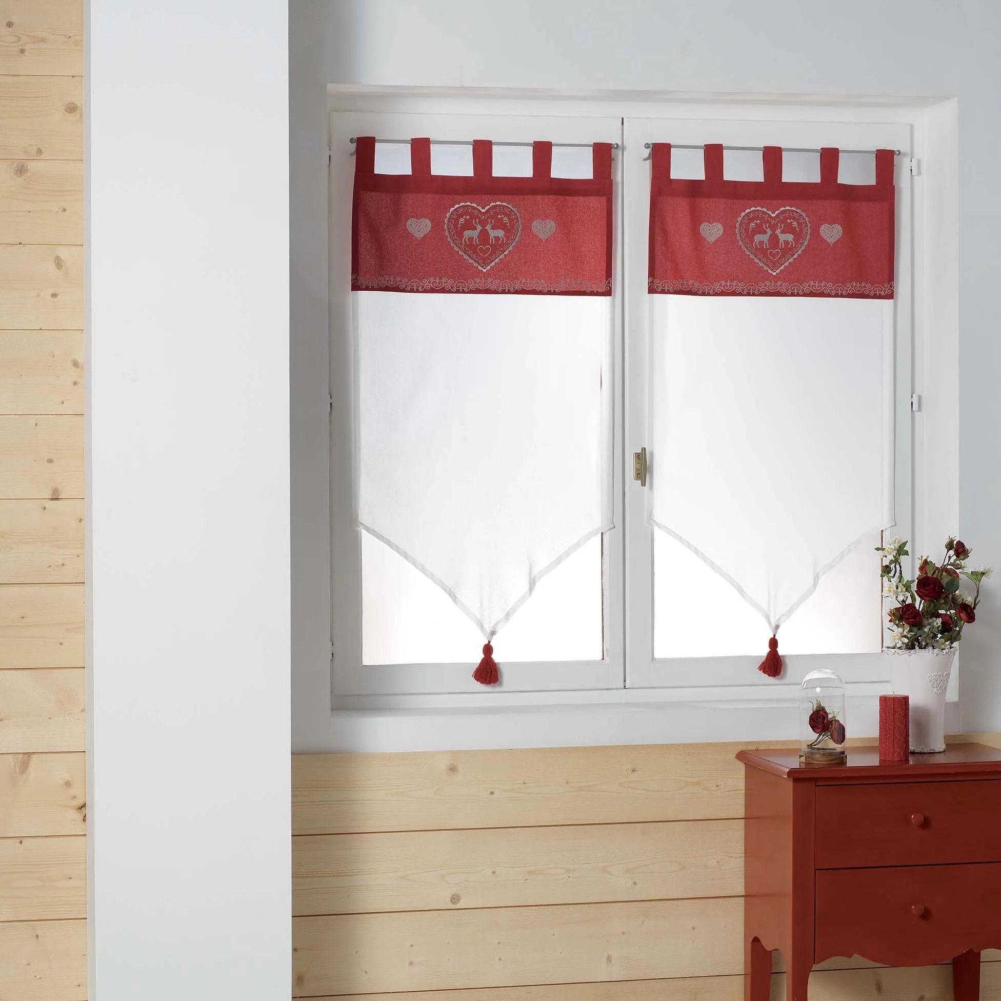 Paire de rideaux Voile 60x120cm Edelweiss rouge