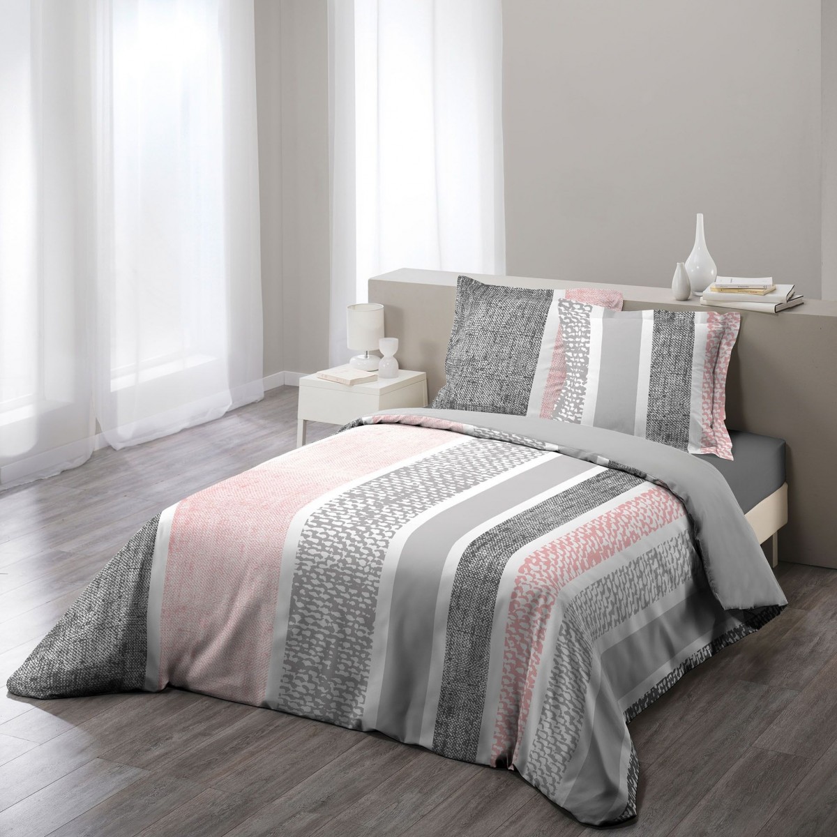 Parure housse de couette 260 x 240 cm textilio rose