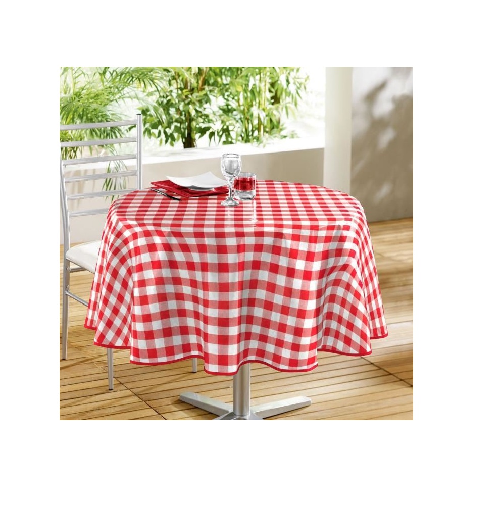 Nappe ronde 160 cm vichy rouge et blanc