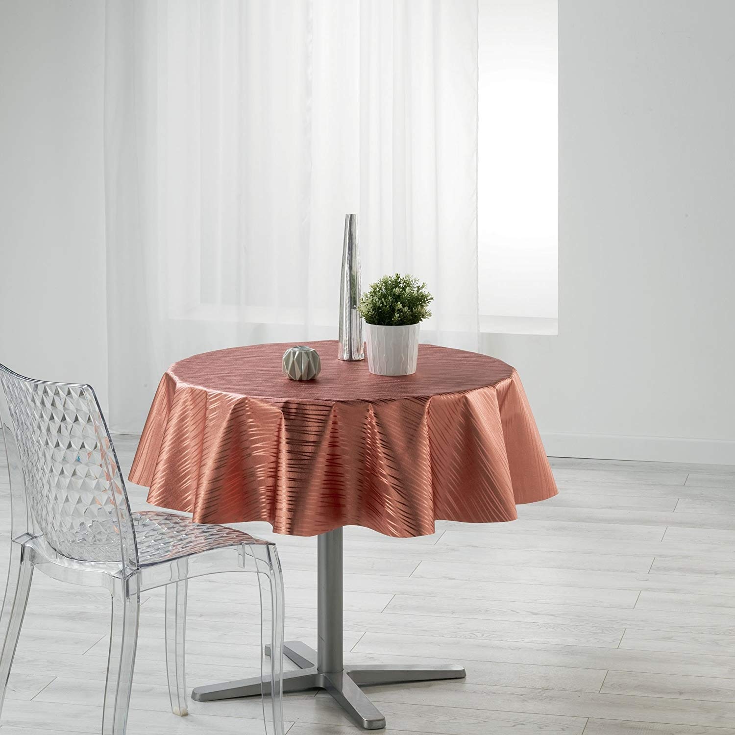 Nappe ronde PVC imprime Metalisse Wavy Rose 160 cm